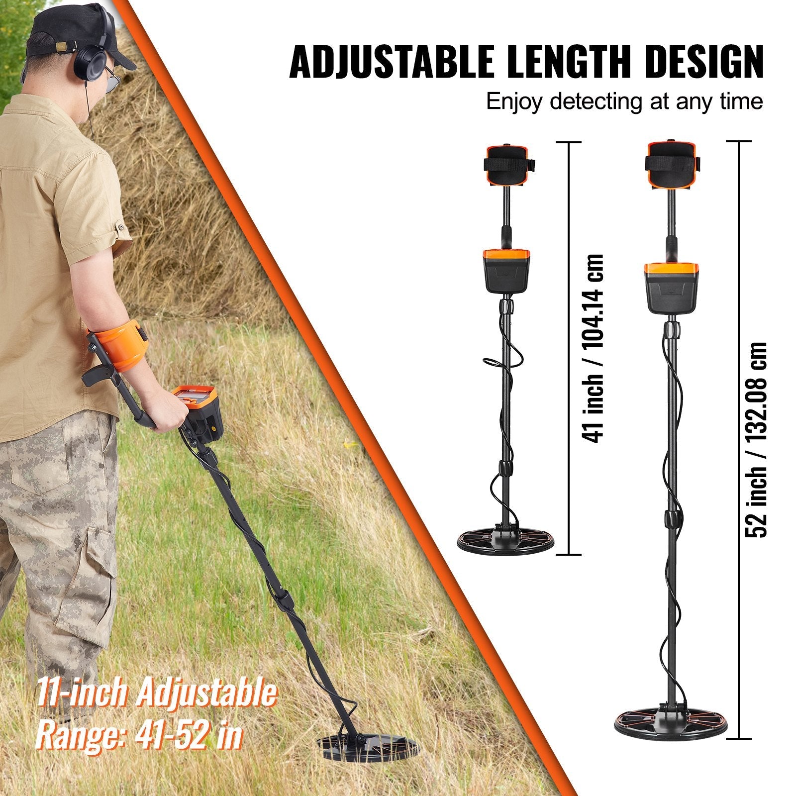 VEVOR Metal Detector for Adults & Kids, 10 Inch Waterproof Search Coil with LCD Display 7 Modes, Adjustable 41''-52'' Aluminum Stem, DSP Chip Higher Accuracy Gold Detector 10'' Detection Depth 