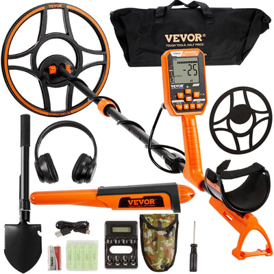 VEVOR Waterproof Metal Detector, 12" Coil, Professional Rechargeable Gold Detector, 39-50 in Adjustable with LCD 7 Modes Advanced DSP Chip Bluetooth Headset, IP68 for Detecting Gold Treasure Hunting 