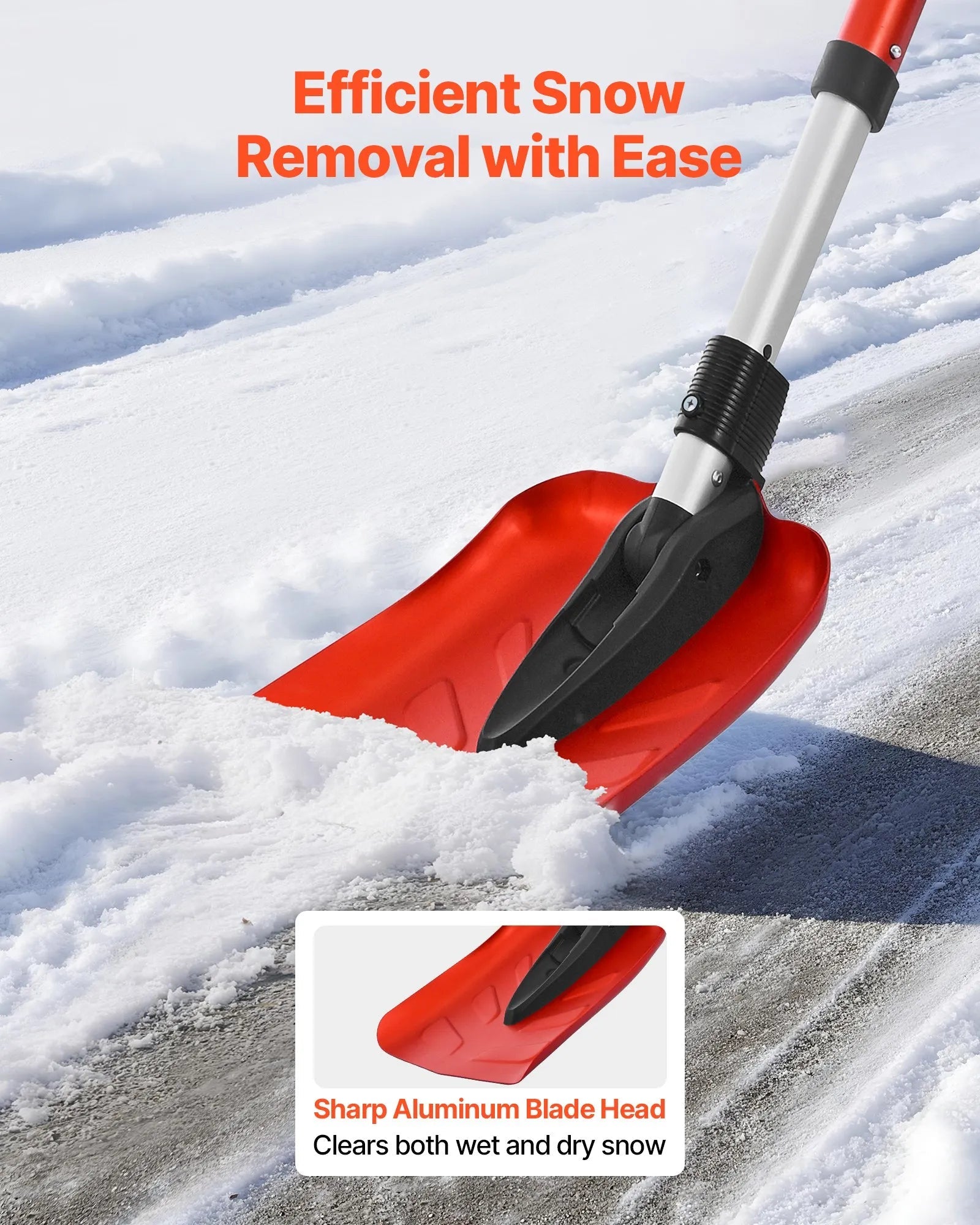 VEVOR Snow Shovel for Driveway, 9 in Foldable Snow Shovel with D-shaped Handle, , 36-40 in Adjustable, Lightweight Aluminum Alloy Snows Removal Tool, Reduce Back Strains for Garden Car Camping 