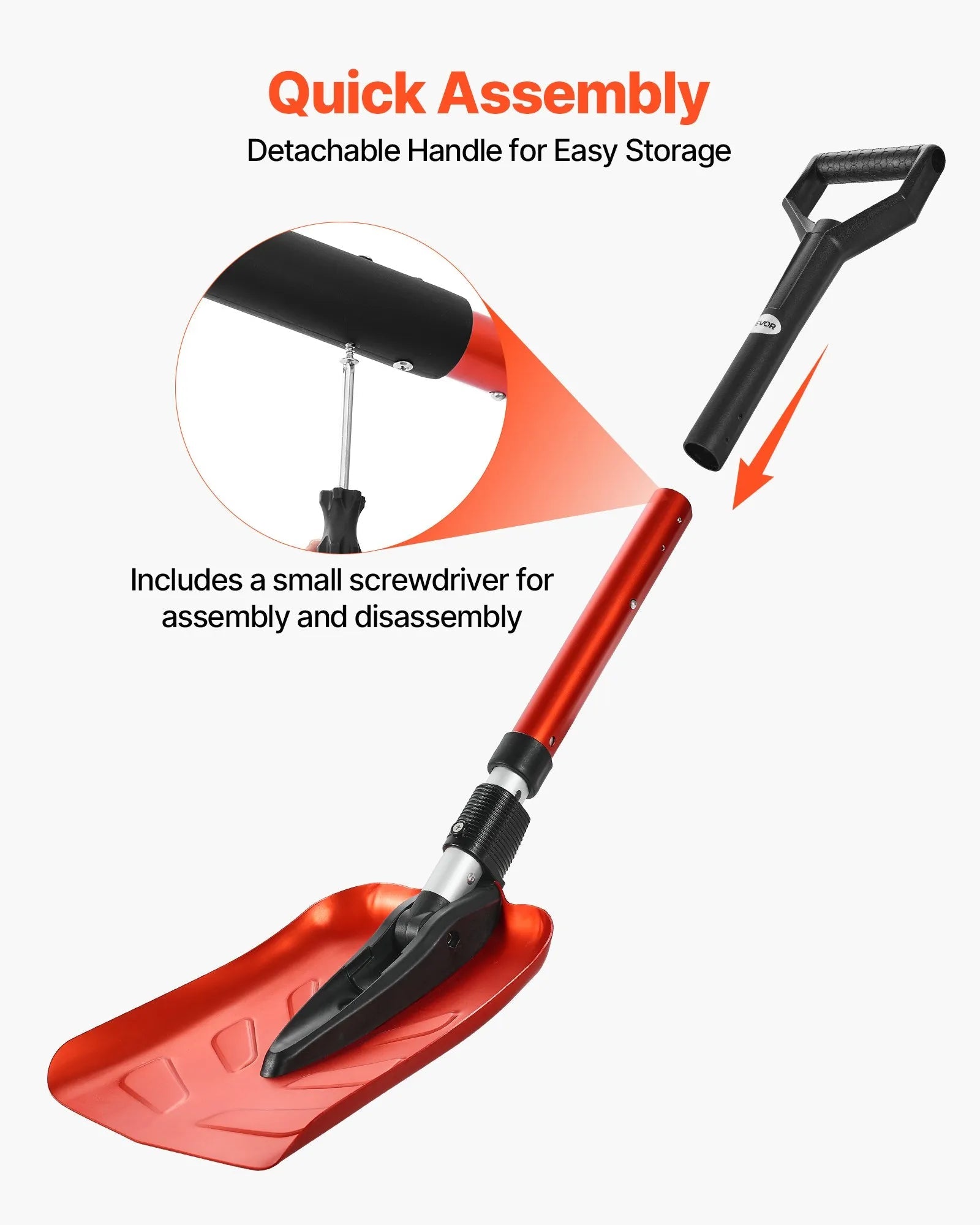 VEVOR Snow Shovel for Driveway, 9 in Foldable Snow Shovel with D-shaped Handle, , 36-40 in Adjustable, Lightweight Aluminum Alloy Snows Removal Tool, Reduce Back Strains for Garden Car Camping 