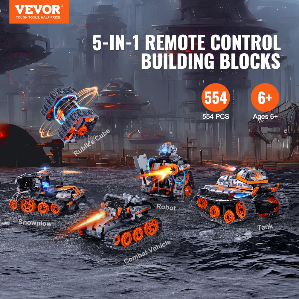VEVOR STEM Building Toys for Kids 5 in 1 App & Remote Control Car/Robot 554 PCS 