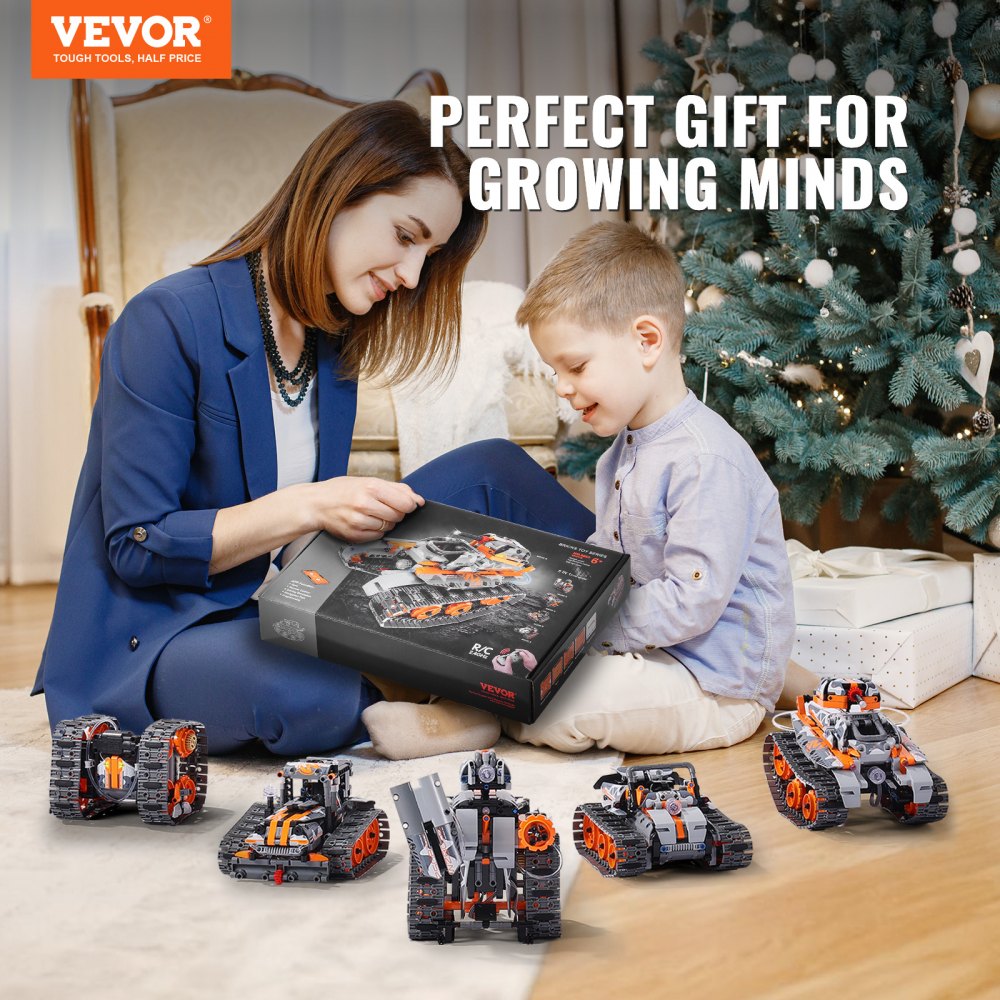 VEVOR STEM Building Toys for Kids 5 in 1 App & Remote Control Car/Robot 554 PCS 