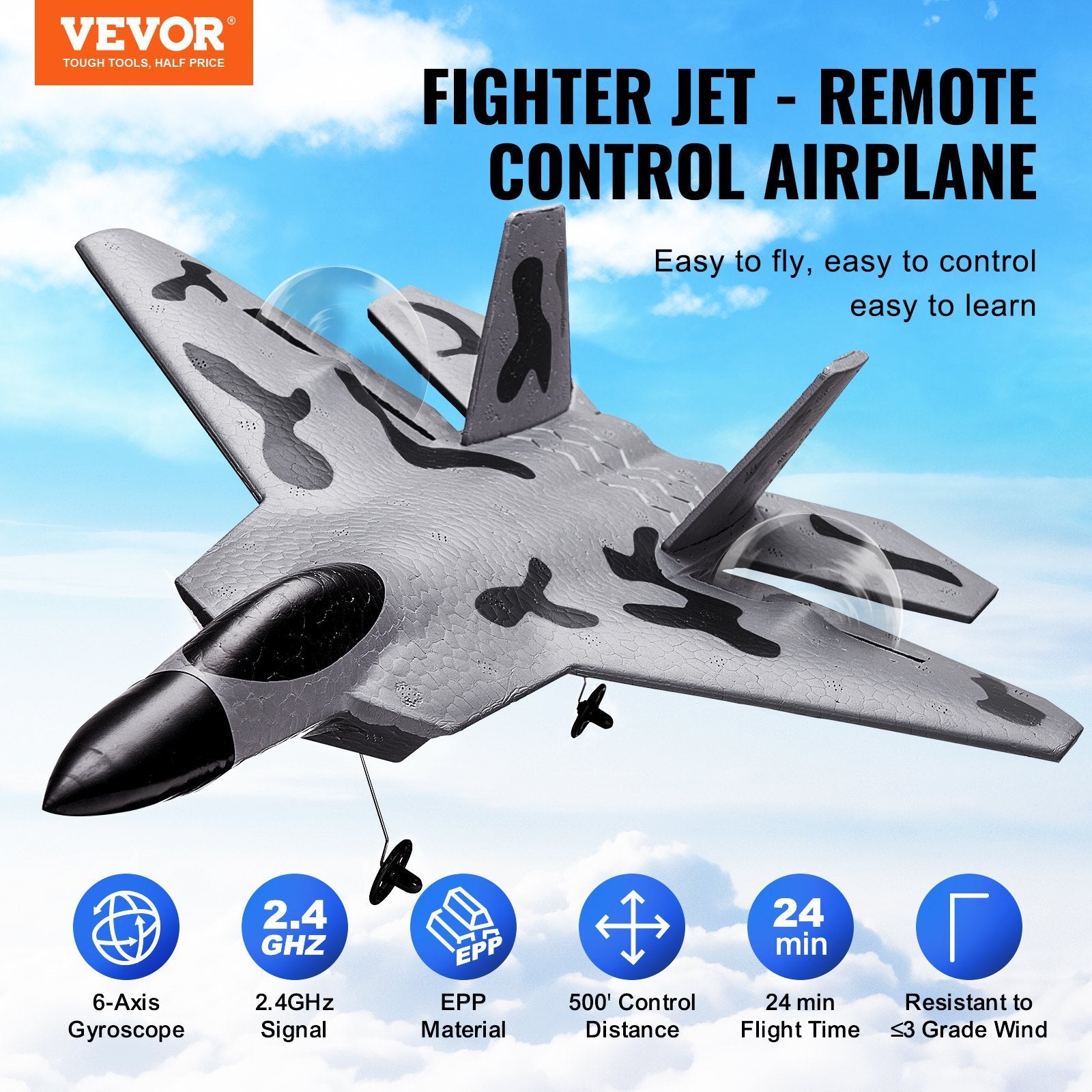 VEVOR RC Airplane Fighter EPP Foam RC Plane Toy with 2.4 GHz Remote Control 