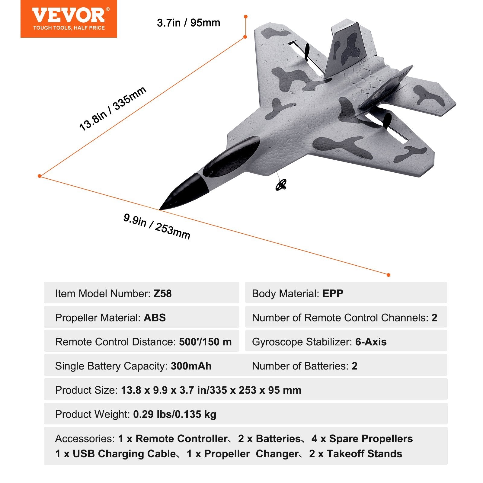 VEVOR RC Airplane Fighter EPP Foam RC Plane Toy with 2.4 GHz Remote Control 