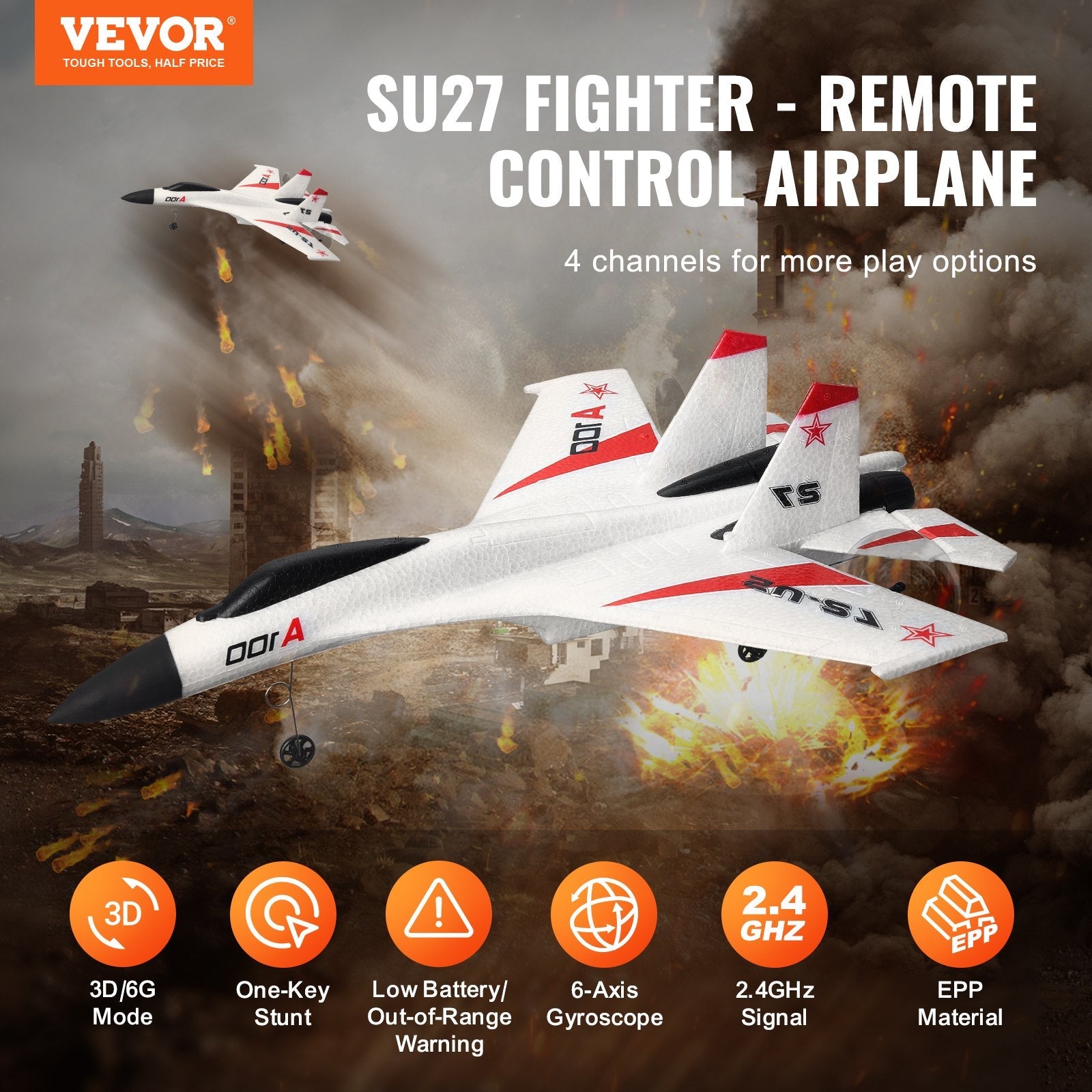 VEVOR RC Airplane Fighter EPP Foam RC Plane Toy 2.4GHz Remote Control 3D/6G Mode 