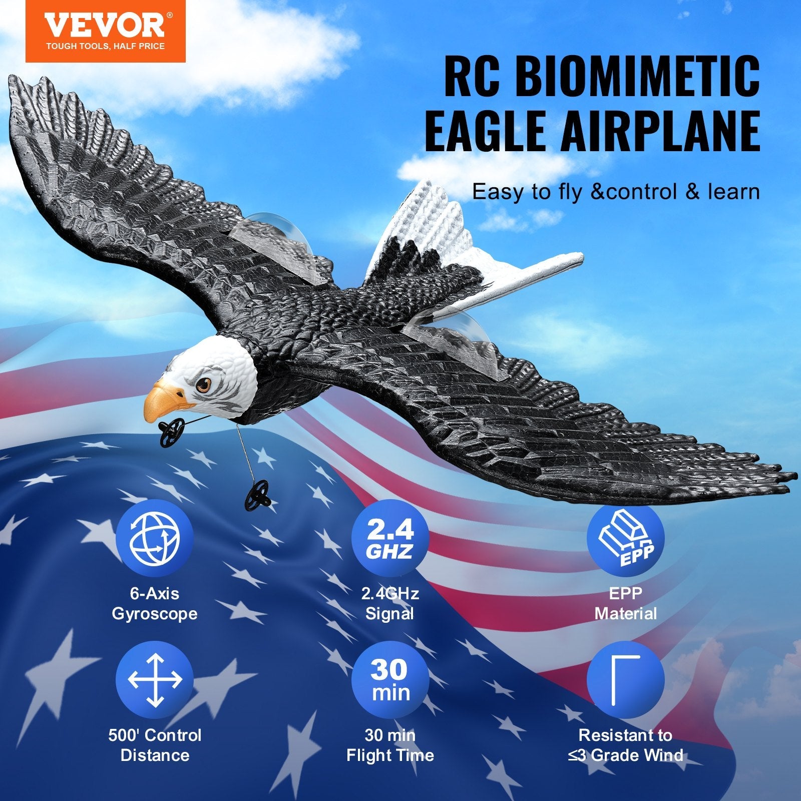 VEVOR RC Airplane Biomimetic Eagle EPP Foam RC Plane Toy 2.4 GHz Remote Control 