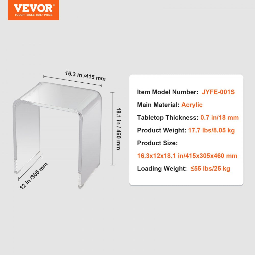 VEVOR Acrylic End Table, C-Shaped Lucite Side Table, Clear Acrylic Side Table for Drink, Food, Snack used in Living Room, Bedroom, and Study 
