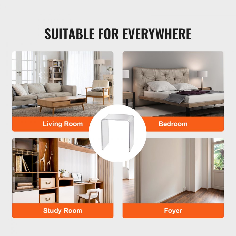 VEVOR Acrylic End Table, 2 pcs C-Shaped Lucite Side Tables, Clear Acrylic Side Table for Drink, Food, Snack used in Living Room, Bedroom, and Study 