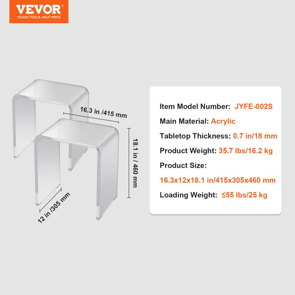 VEVOR Acrylic End Table, 2 pcs C-Shaped Lucite Side Tables, Clear Acrylic Side Table for Drink, Food, Snack used in Living Room, Bedroom, and Study 