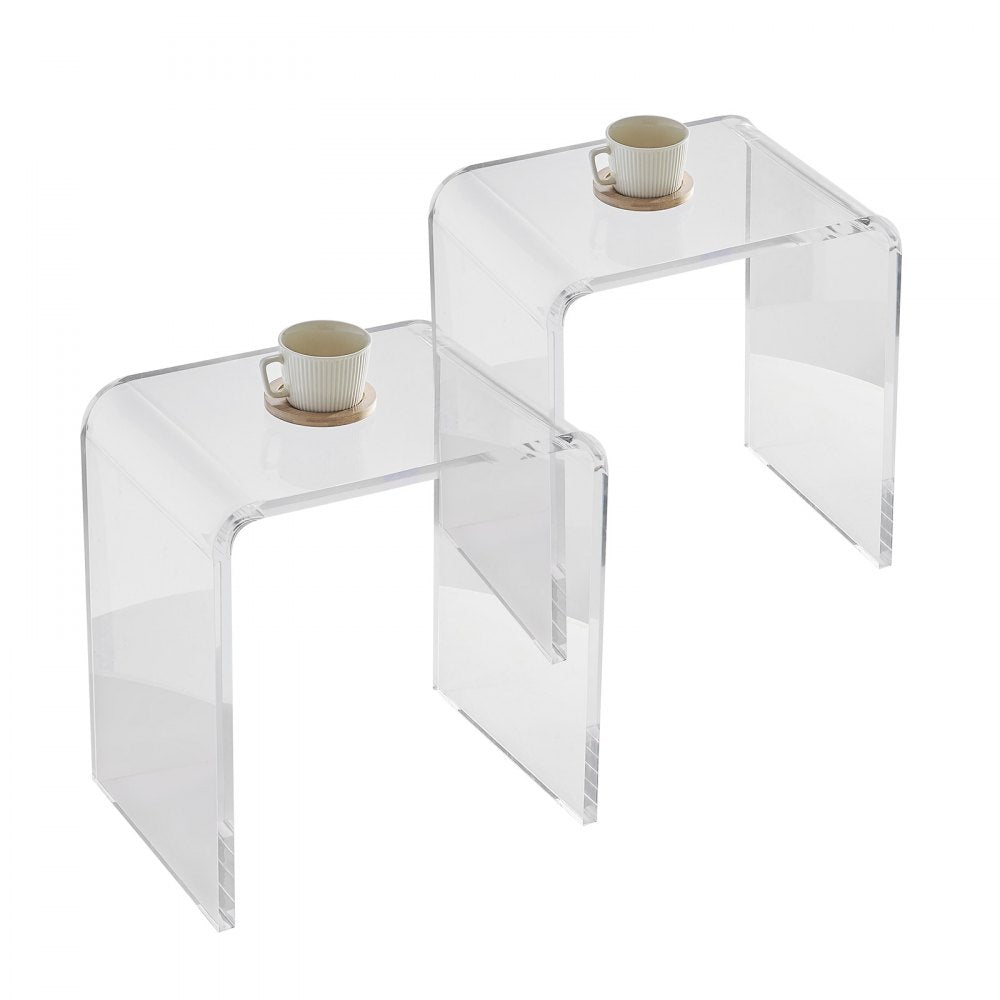 VEVOR Acrylic End Table, 2 pcs C-Shaped Lucite Side Tables, Clear Acrylic Side Table for Drink, Food, Snack used in Living Room, Bedroom, and Study 