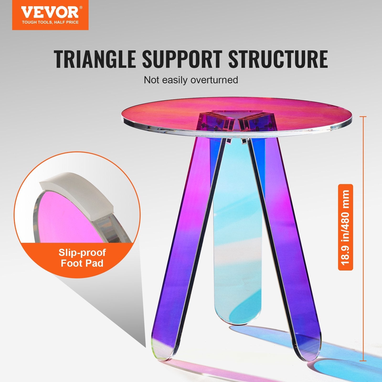 VEVOR Round Iridescent Side Table, Acrylic End Table, Clear Rainbow Acrylic Coffee Table for Drink, Food, Snack used in Living Room, Bedroom, and Study 