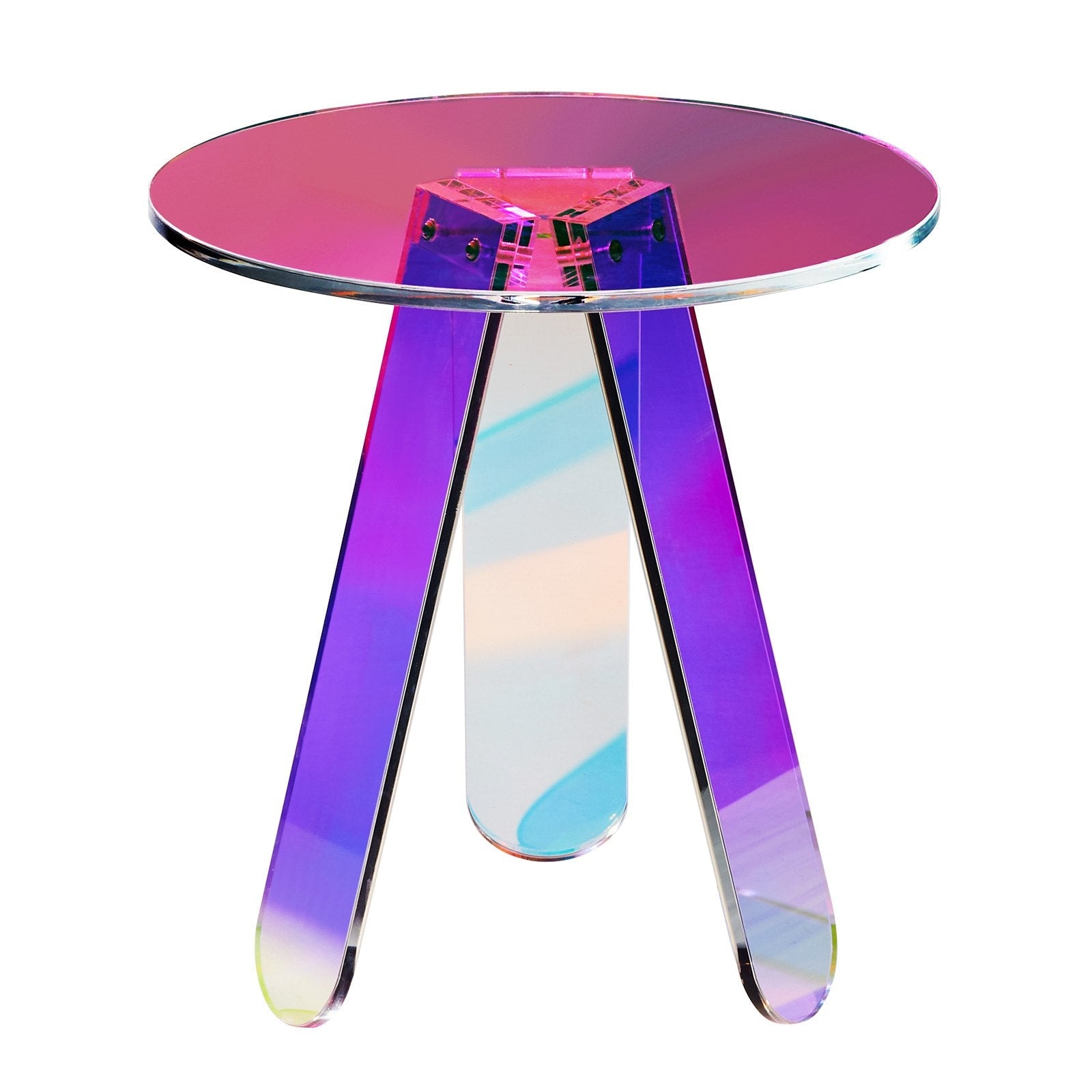 VEVOR Round Iridescent Side Table, Acrylic End Table, Clear Rainbow Acrylic Coffee Table for Drink, Food, Snack used in Living Room, Bedroom, and Study 