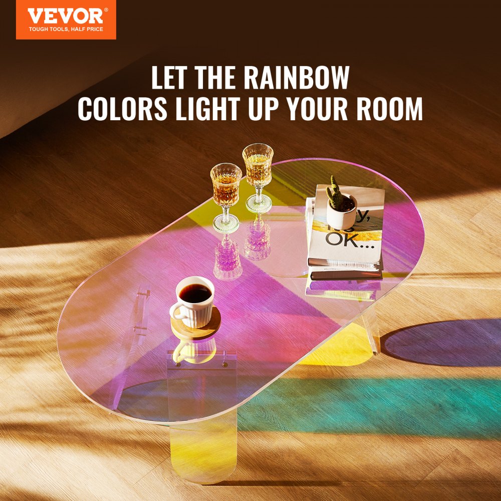 VEVOR Acrylic Coffee Table, Iridescent Acrylic End Table, 13.8 inch high Colorful Acrylic Side Table, for Coffee, Drink, Food, Snack used in Living Room, Courtyard, Terrace 