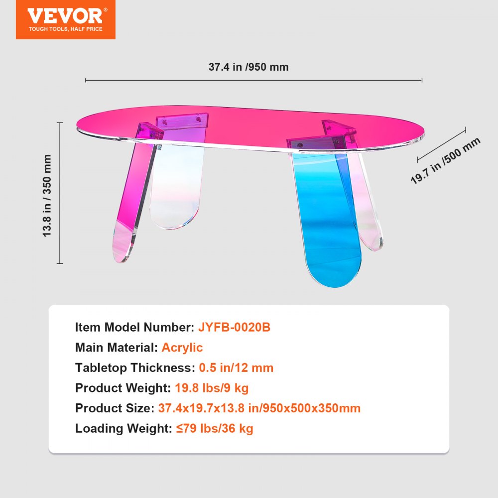 VEVOR Acrylic Coffee Table, Iridescent Acrylic End Table, 13.8 inch high Colorful Acrylic Side Table, for Coffee, Drink, Food, Snack used in Living Room, Courtyard, Terrace 