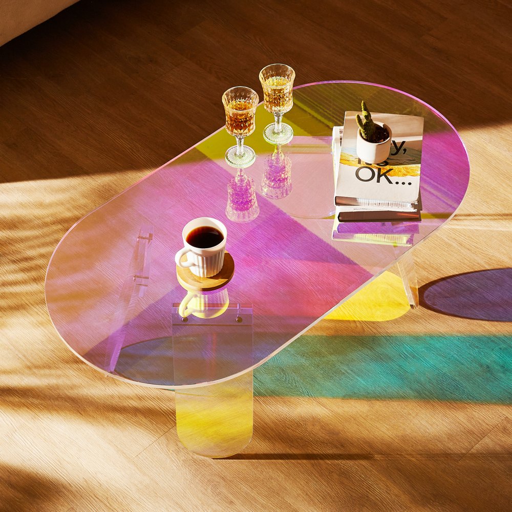 VEVOR Acrylic Coffee Table, Iridescent Acrylic End Table, 13.8 inch high Colorful Acrylic Side Table, for Coffee, Drink, Food, Snack used in Living Room, Courtyard, Terrace 