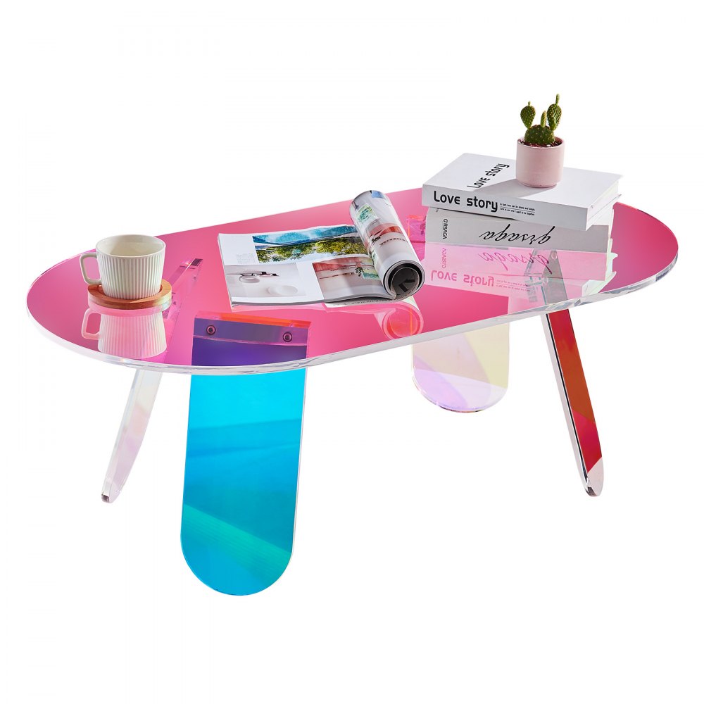 VEVOR Acrylic Coffee Table, Iridescent Acrylic End Table, 13.8 inch high Colorful Acrylic Side Table, for Coffee, Drink, Food, Snack used in Living Room, Courtyard, Terrace 