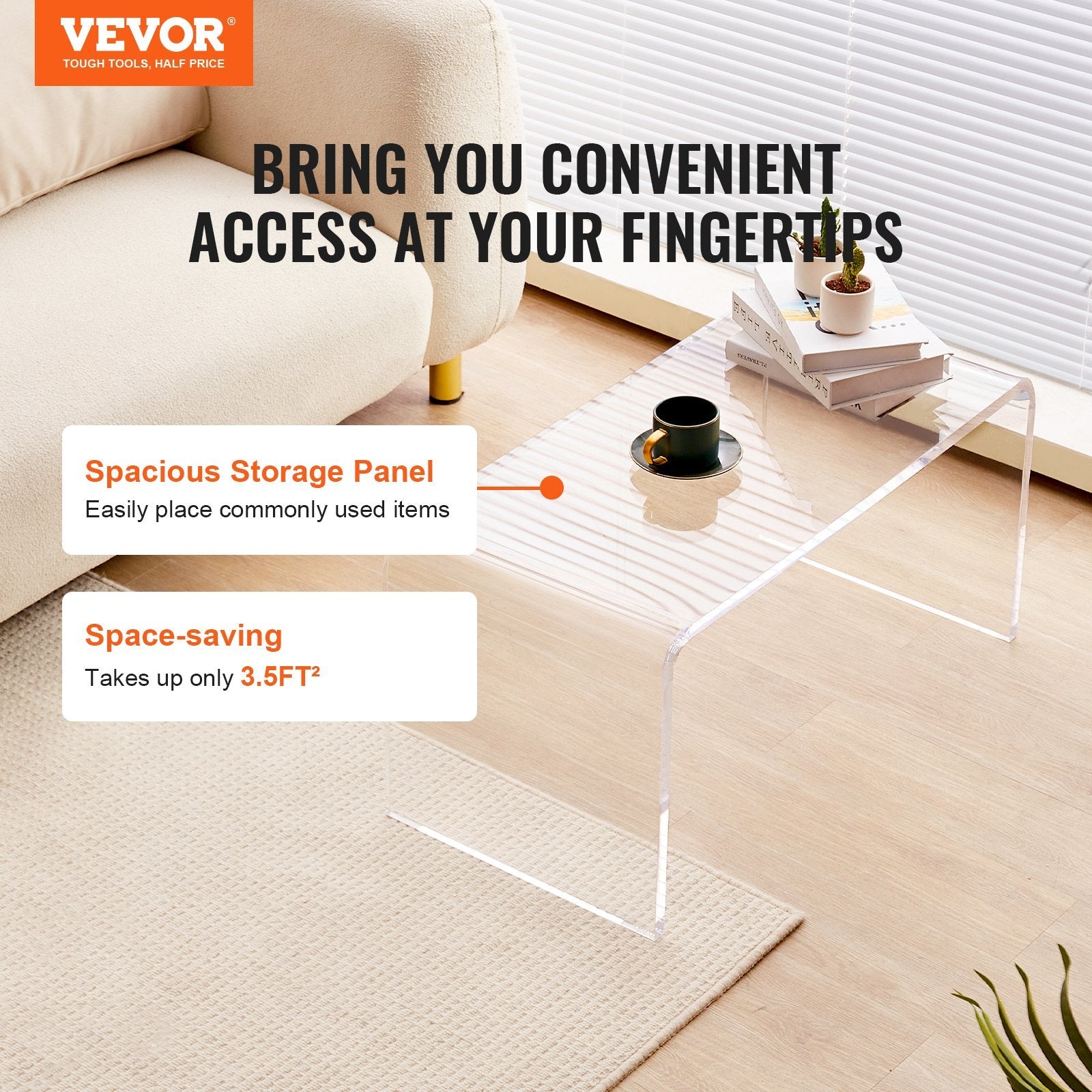 VEVOR Acrylic Coffee Table, C-Shaped Clear Acrylic End Table, 16.3 inch high Transparent Acrylic Side Table, for Coffee, Drink, Food, Snack used in Living Room, Courtyard, Terrace 