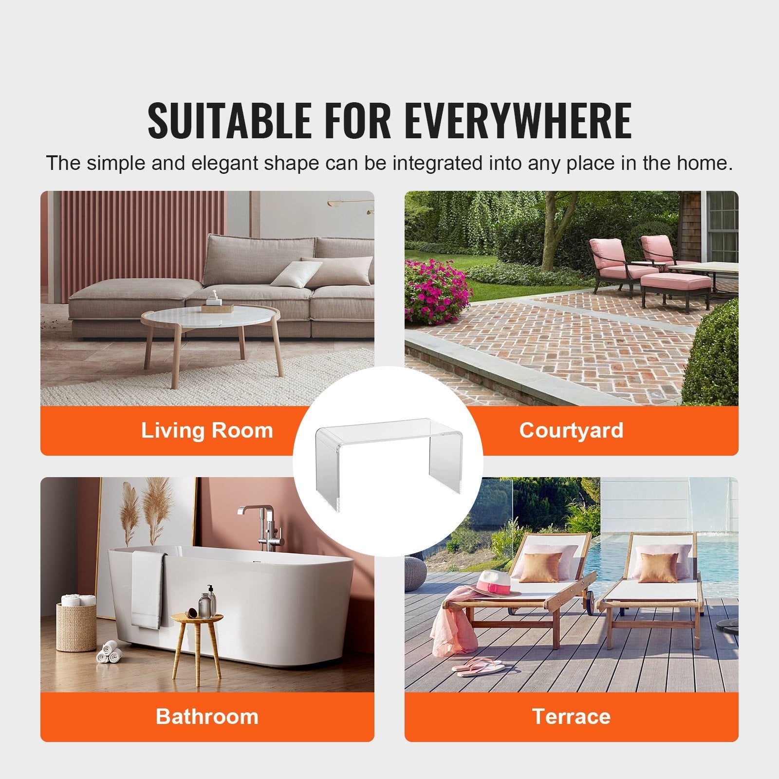 VEVOR Acrylic Coffee Table, C-Shaped Clear Acrylic End Table, 16.3 inch high Transparent Acrylic Side Table, for Coffee, Drink, Food, Snack used in Living Room, Courtyard, Terrace 