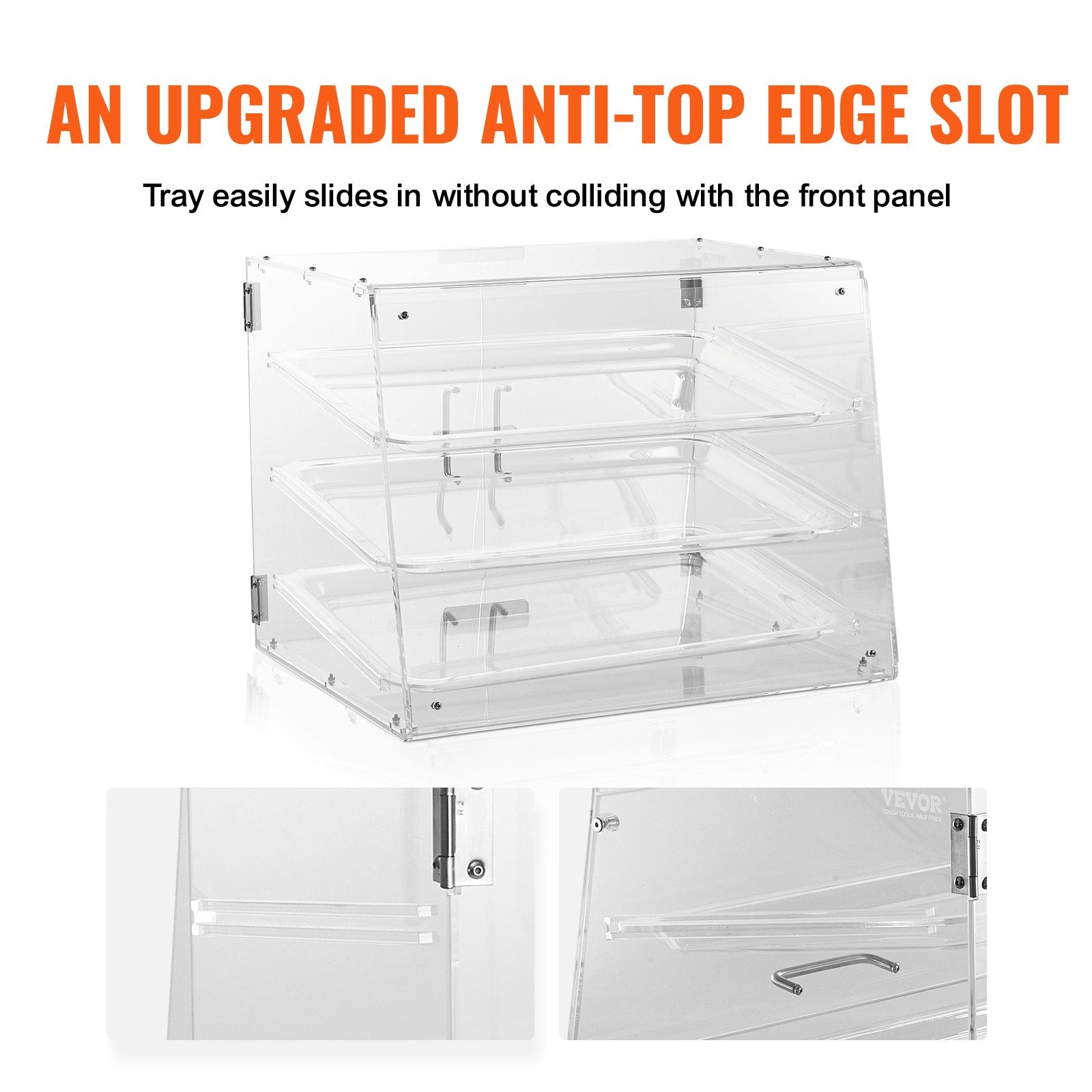 VEVOR Pastry Display Case, 3-Tier Commercial Countertop Bakery Display Case, Acrylic Display Box with Rear Door Access & Removable Shelves, Keep Fresh for Donut Bagels Cake Cookie, 20.7"x14.2"x16.3" 
