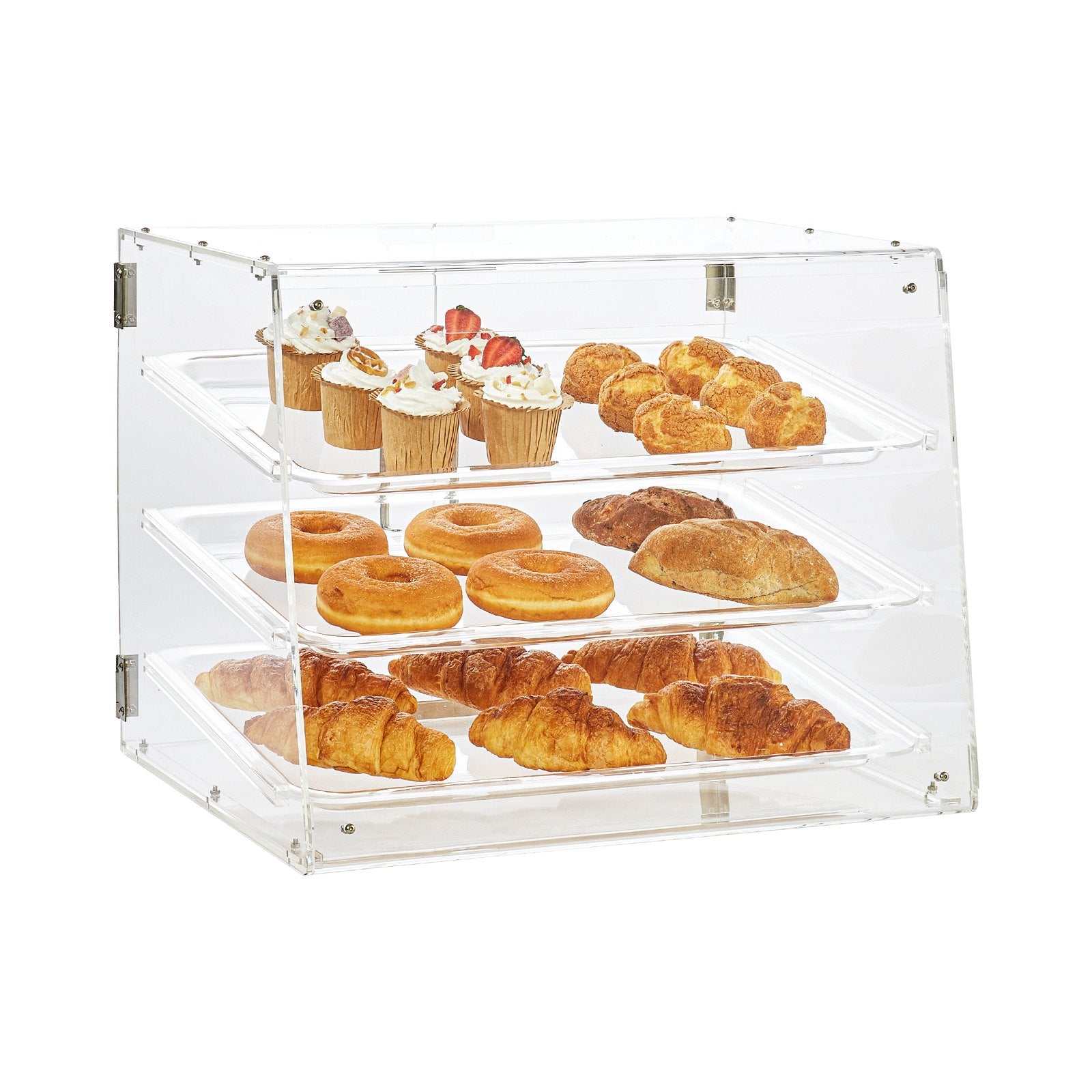 VEVOR Pastry Display Case, 3-Tier Commercial Countertop Bakery Display Case, Acrylic Display Box with Rear Door Access & Removable Shelves, Keep Fresh for Donut Bagels Cake Cookie, 20.7"x14.2"x16.3" 
