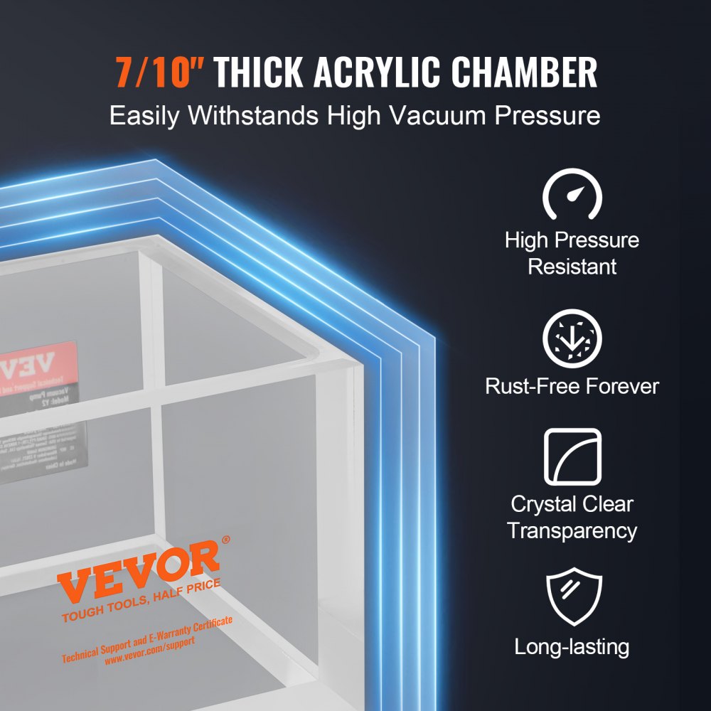 VEVOR 2 Gallon Vacuum Chamber, Upgraded Multipurpose Acrylic Vacuum Degassing Chamber, Transparent Vacuum Chamber, for Resin Degassing, Silica Gel Degassing, Gypsum Degassing and Vacuum Extraction 