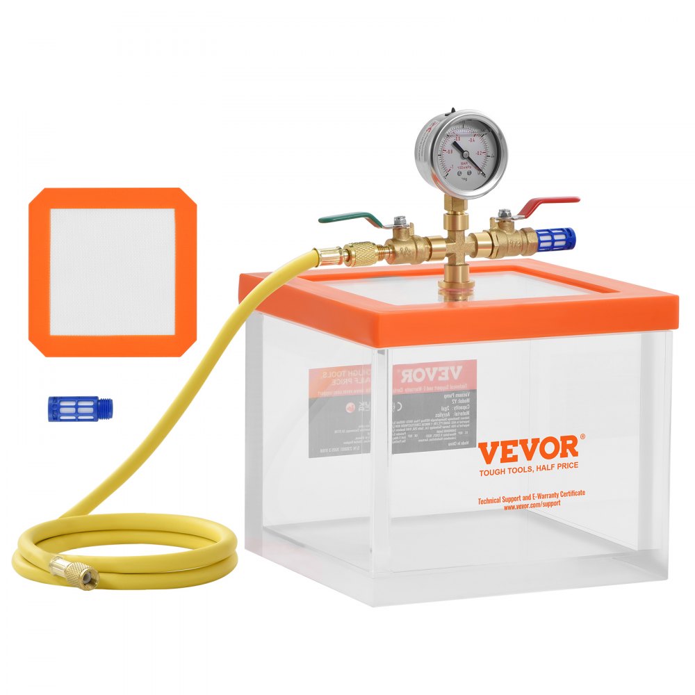 VEVOR 2 Gallon Vacuum Chamber, Upgraded Multipurpose Acrylic Vacuum Degassing Chamber, Transparent Vacuum Chamber, for Resin Degassing, Silica Gel Degassing, Gypsum Degassing and Vacuum Extraction 