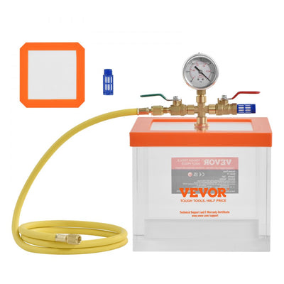 VEVOR 2 Gallon Vacuum Chamber, Upgraded Multipurpose Acrylic Vacuum Degassing Chamber, Transparent Vacuum Chamber, for Resin Degassing, Silica Gel Degassing, Gypsum Degassing and Vacuum Extraction 