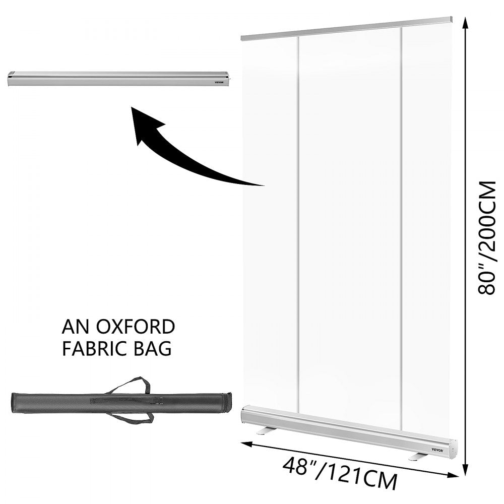 VEVOR Floor Standing Sneeze Guard, 48\"x80\" Roll Up Banner Stand, Portable Pull-Out Standing Divider, Stand Roll Up Banner for Cafe, Office, Cashier, Store, Restaurant, Classroom and Receptionist 