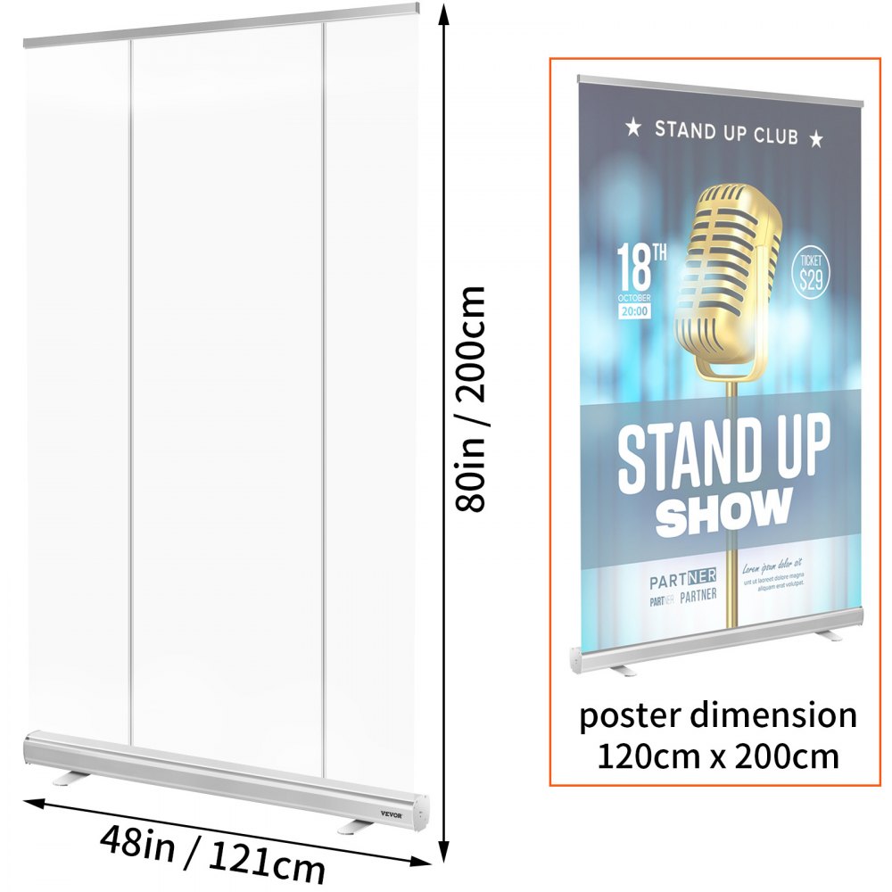 VEVOR Floor Standing Sneeze Guard, 48\"x80\" Roll Up Banner Stand, Portable Pull-Out Standing Divider, Stand Roll Up Banner for Cafe, Office, Cashier, Store, Restaurant, Classroom and Receptionist 