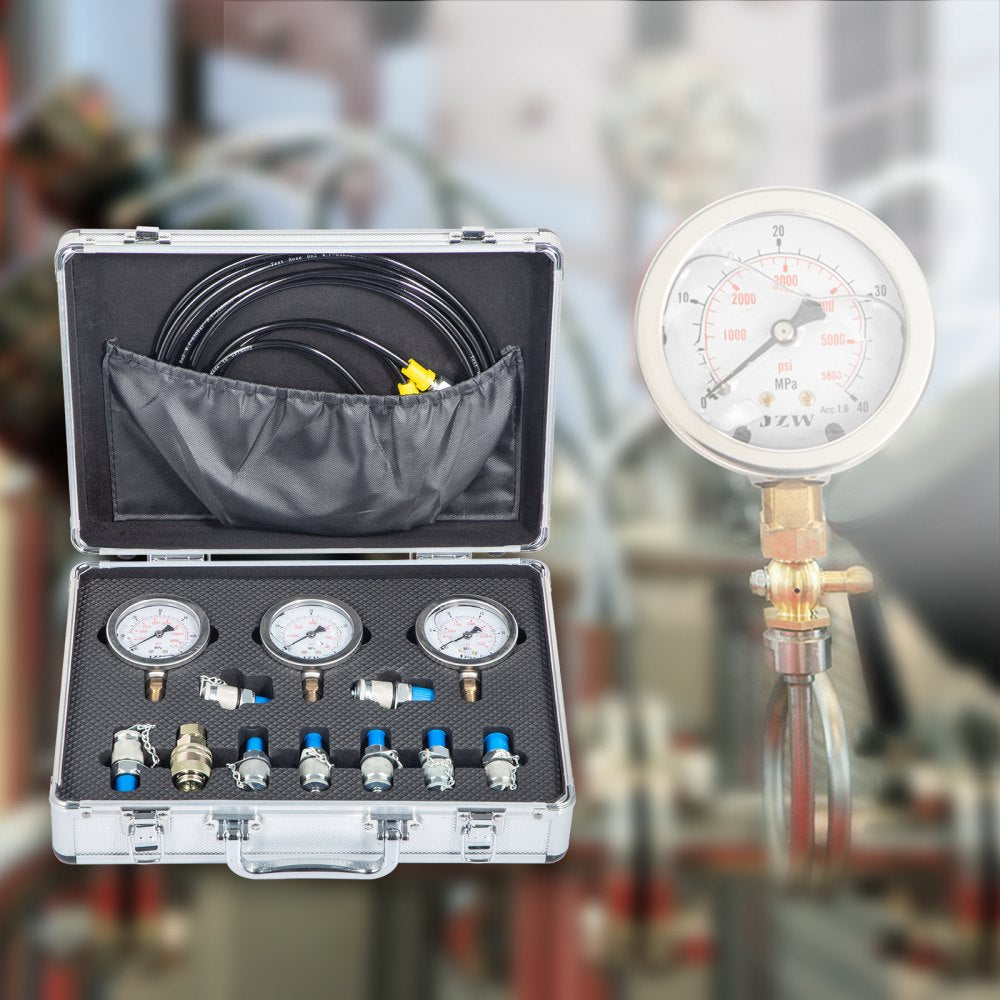 Hydraulic Pressure Gauge Test Kit 9000 Psi Tester No Distortion Construction 
