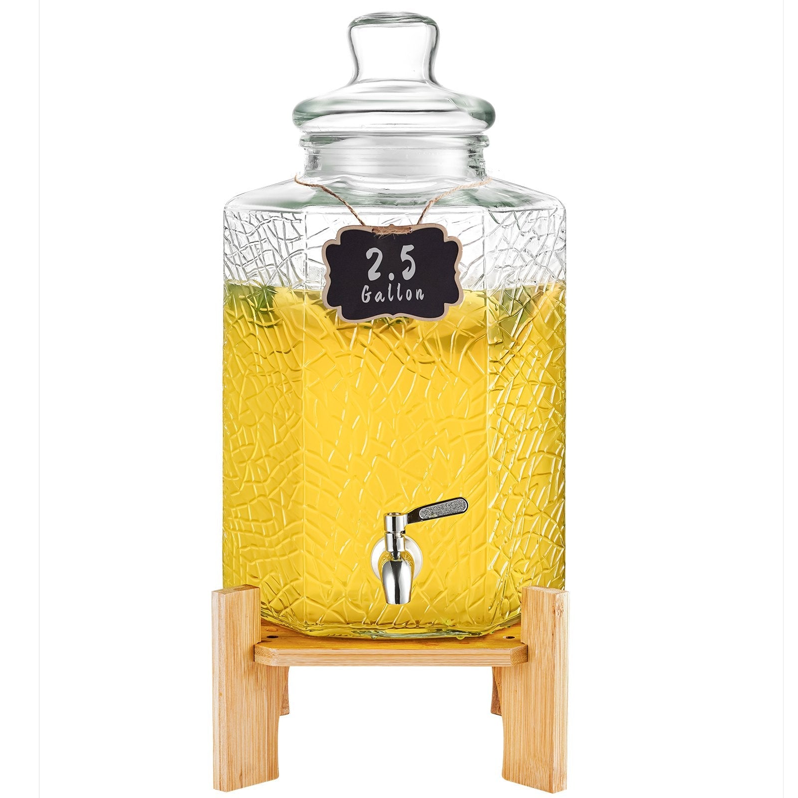 VEVOR Beverage Dispenser, 2.5 Gallon Drink Dispensers for Parties, Glass Juice Dispenser with Stand, Stainless Steel Spigot, Iced Tea Lemonade Juice Water Dispenser, for Restaurants, Hotels, Parties 