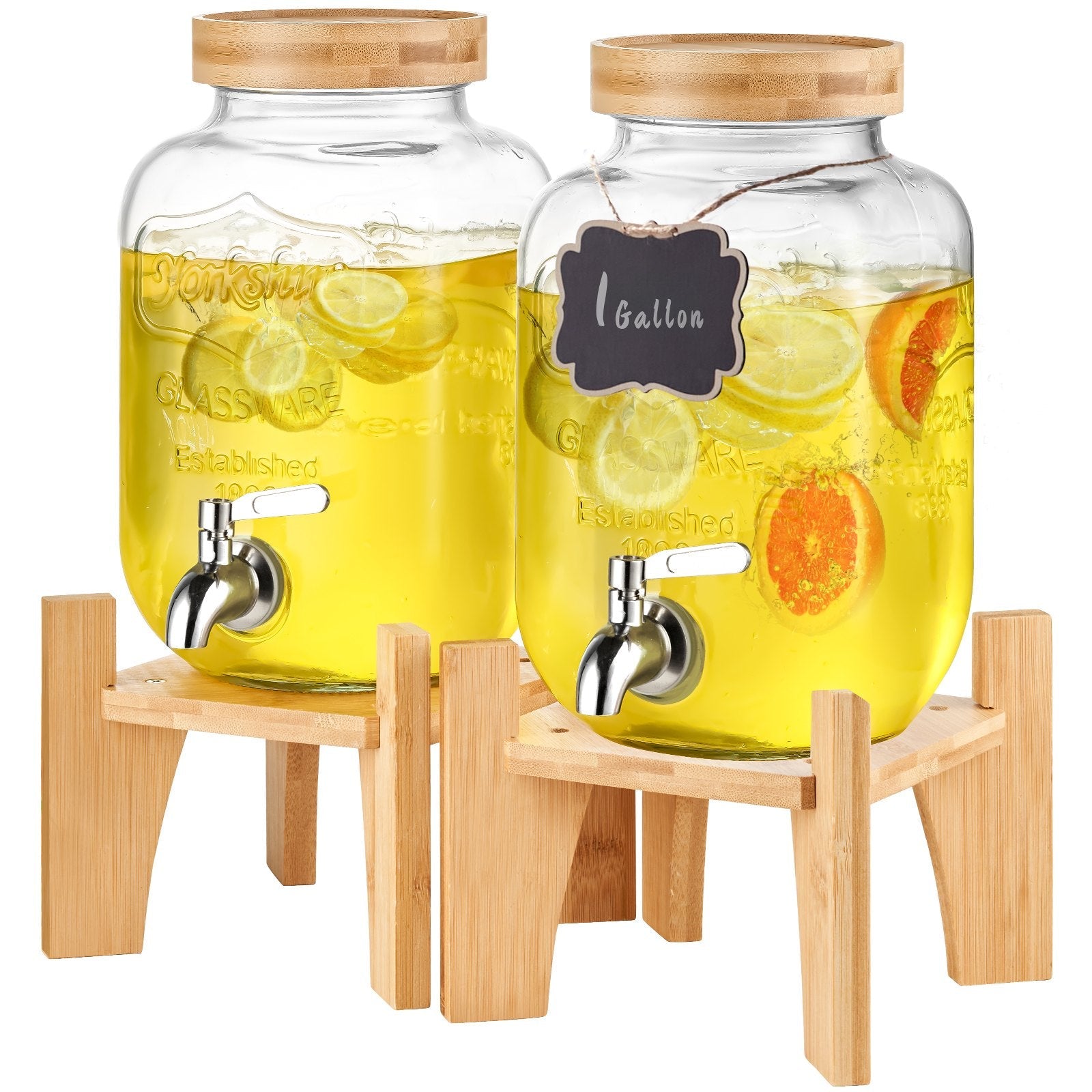 VEVOR Beverage Dispenser, 1 Gallon Drink Dispensers for Parties, Glass Juice Dispenser with Stand, Stainless Steel Spigot, Iced Tea Lemonade Juice Water Dispenser, for Restaurants, Hotels, Parties 