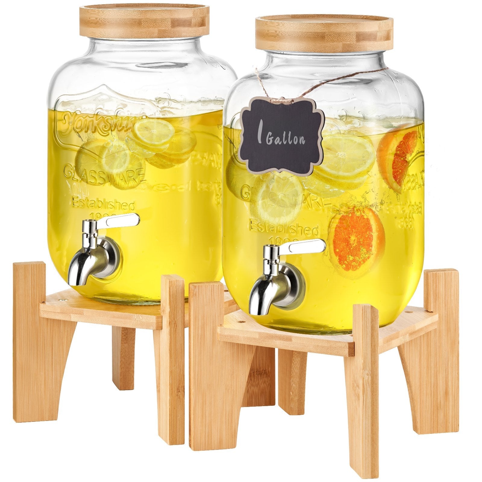 VEVOR Beverage Dispenser, 1 Gallon Drink Dispensers for Parties, Glass Juice Dispenser with Stand, Stainless Steel Spigot, Iced Tea Lemonade Juice Water Dispenser, for Restaurants, Hotels, Parties 