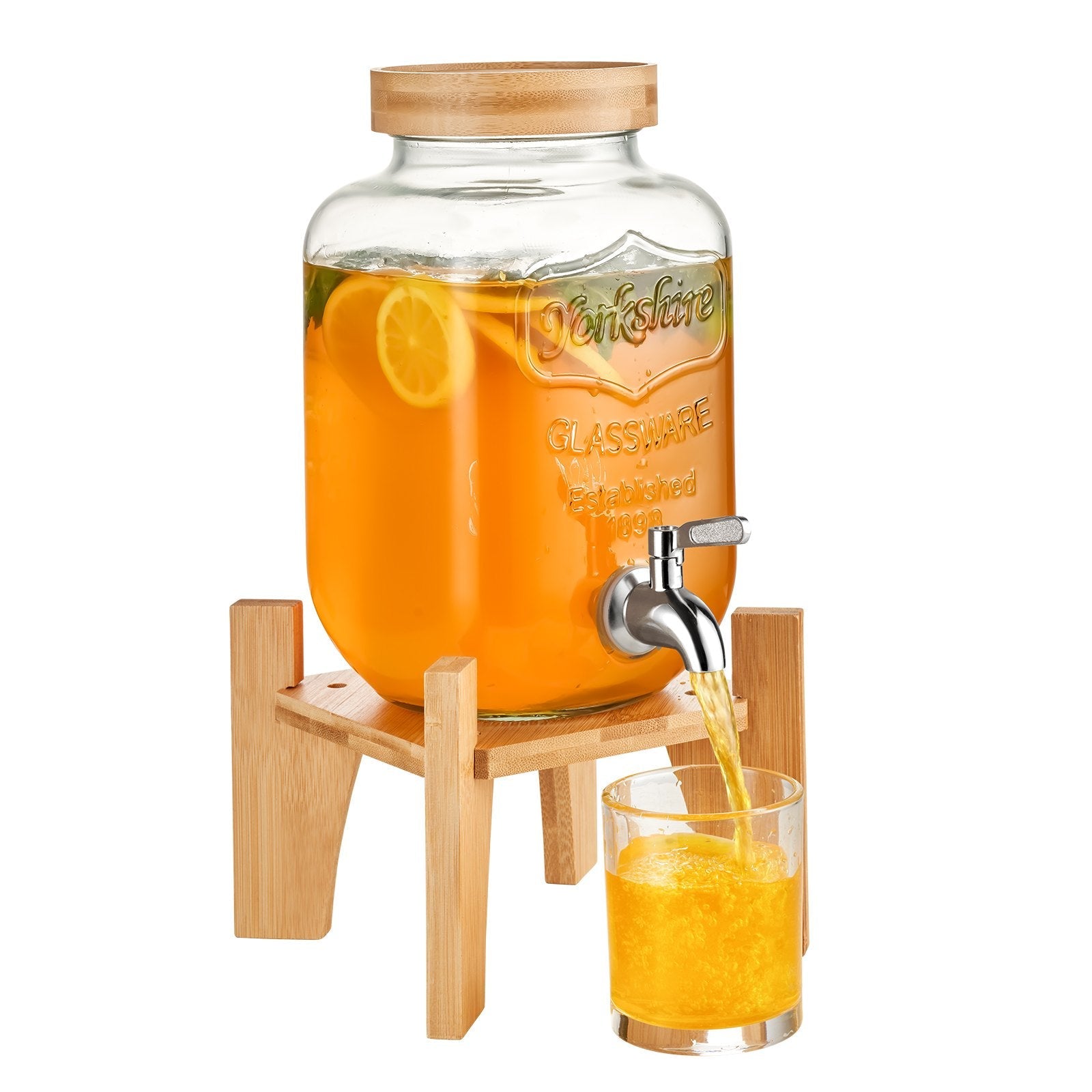 VEVOR Beverage Dispenser, 1 Gallon Drink Dispensers for Parties, Glass Juice Dispenser with Stand, Stainless Steel Spigot, Iced Tea Lemonade Juice Water Dispenser, for Restaurants, Hotels, Parties 