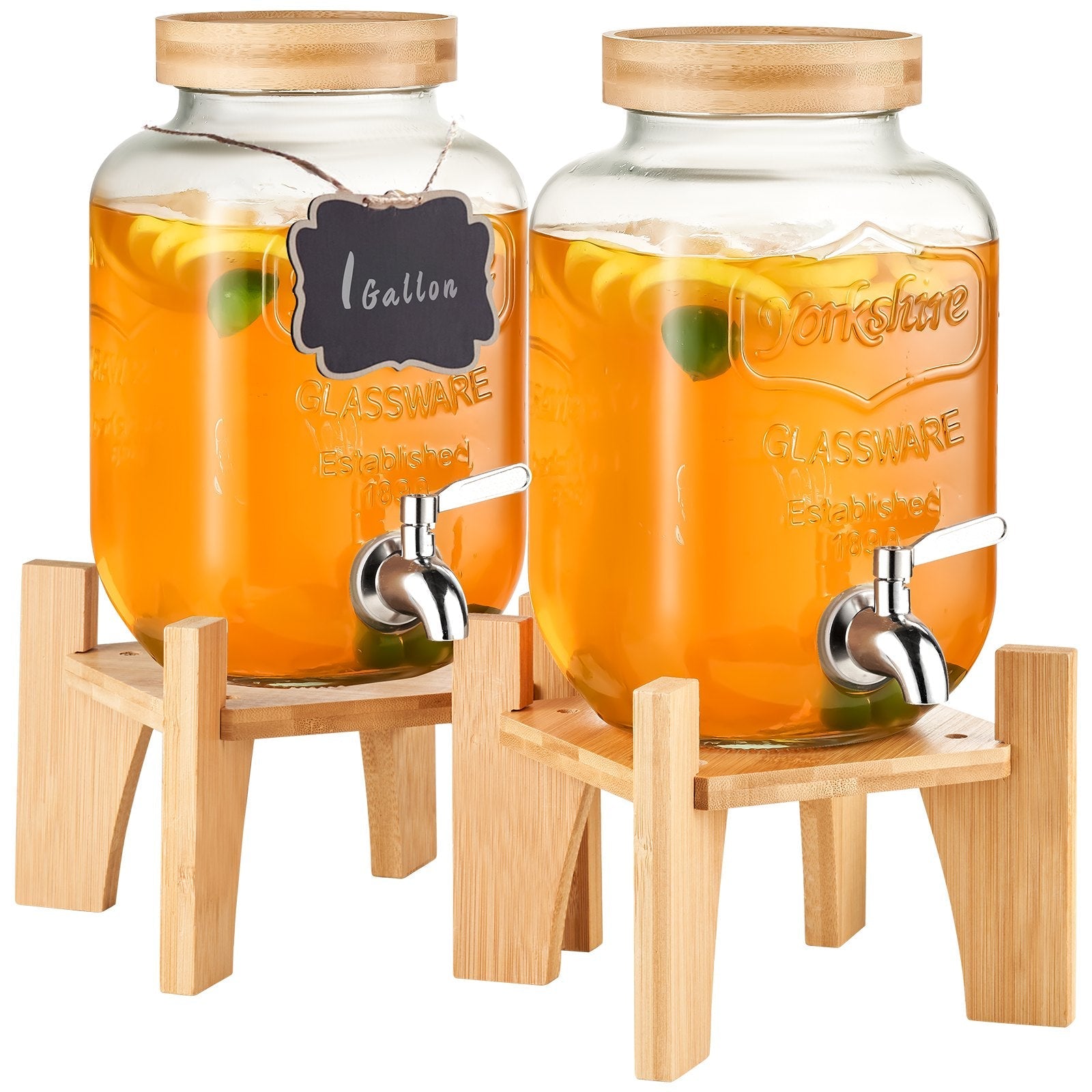 VEVOR Beverage Dispenser, 1 Gallon Drink Dispensers for Parties, Glass Juice Dispenser with Stand, Stainless Steel Spigot, Iced Tea Lemonade Juice Water Dispenser, for Restaurants, Hotels, Parties 