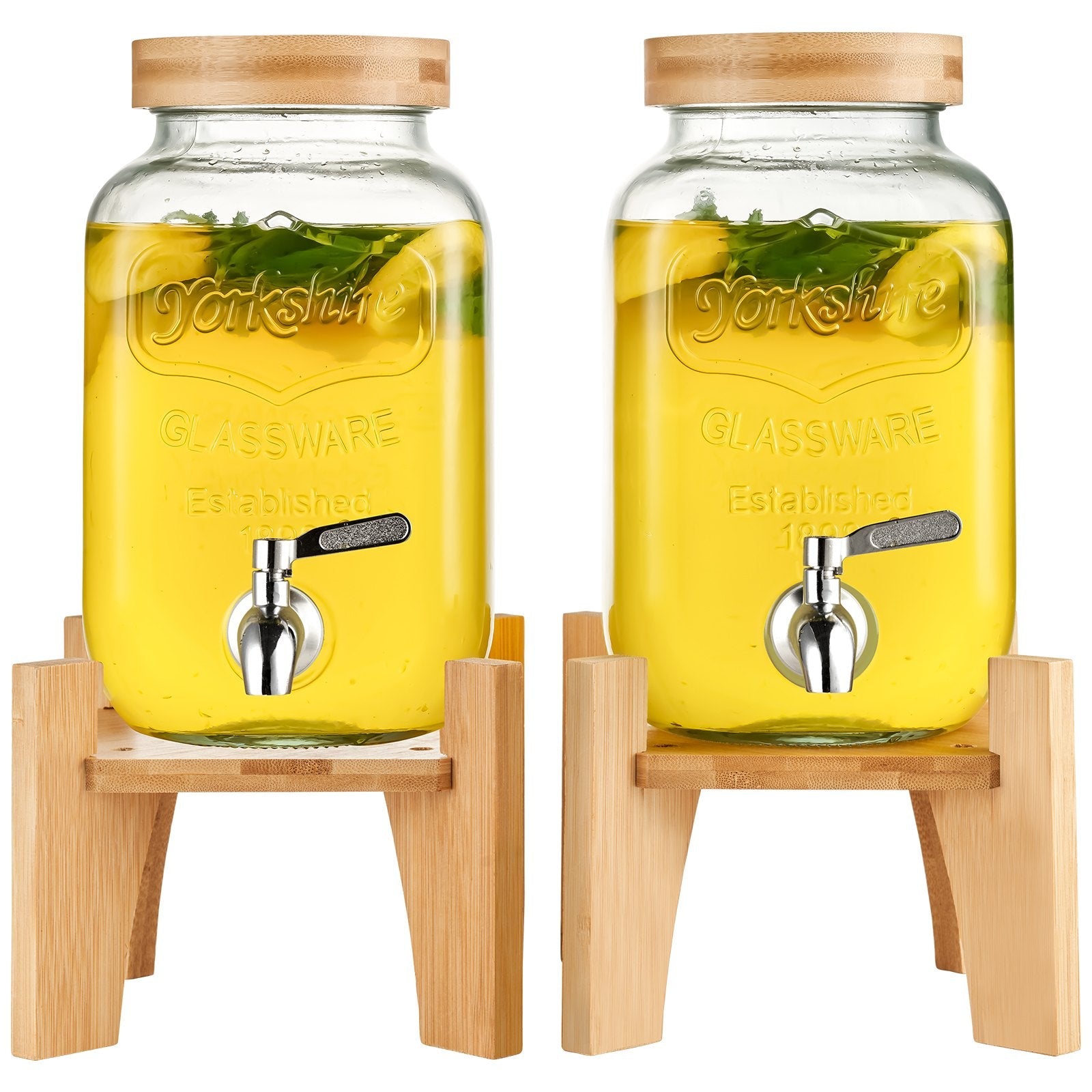 VEVOR Beverage Dispenser, 1 Gallon Drink Dispensers for Parties, Glass Juice Dispenser with Stand, Stainless Steel Spigot, Iced Tea Lemonade Juice Water Dispenser, for Restaurants, Hotels, Parties 