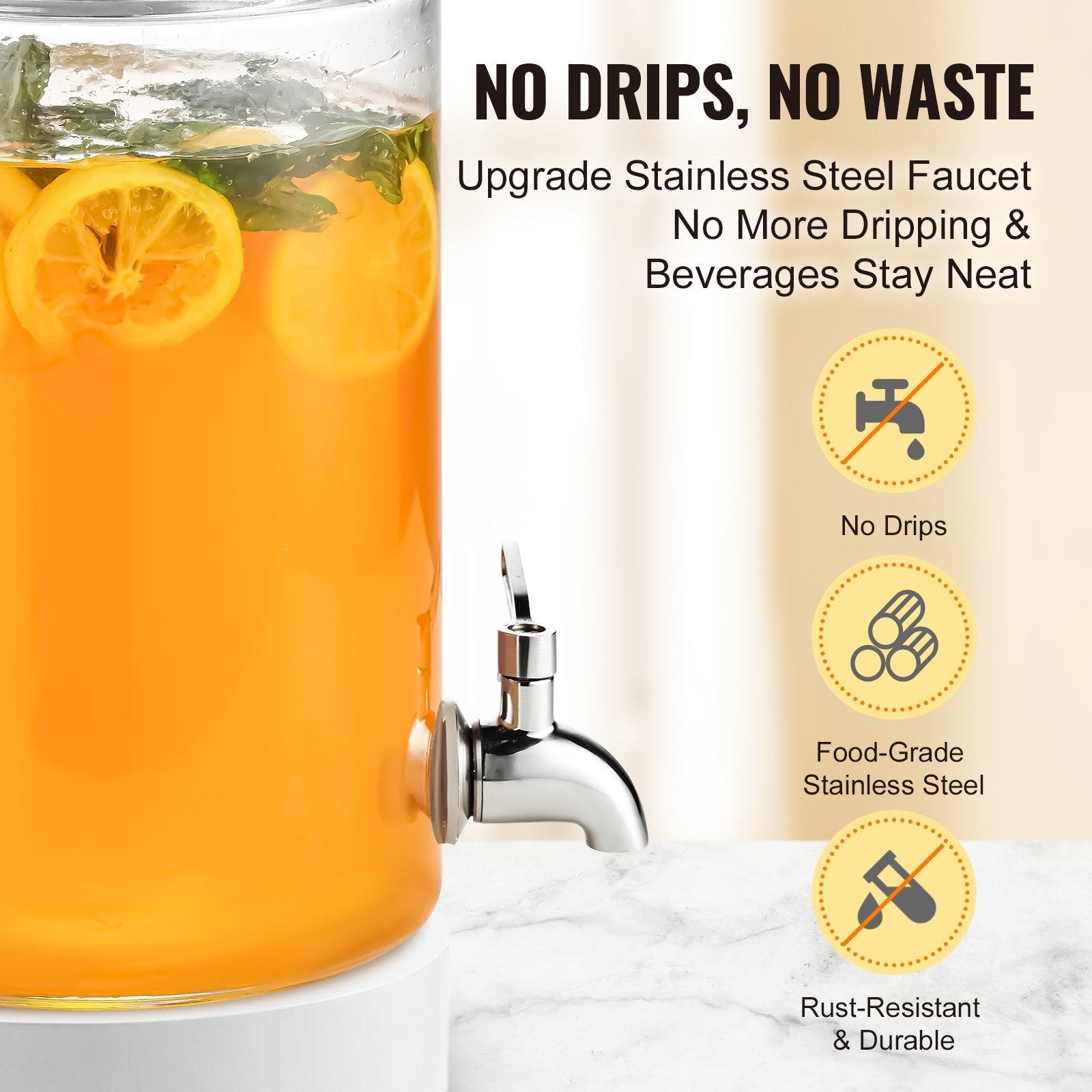 VEVOR Beverage Dispenser, 1 Gallon Drink Dispensers for Parties, Glass Juice Dispenser with Stainless Steel Spigot, Iced Tea Lemonade Juice Water Dispenser, for Restaurants, Hotels, Parties 