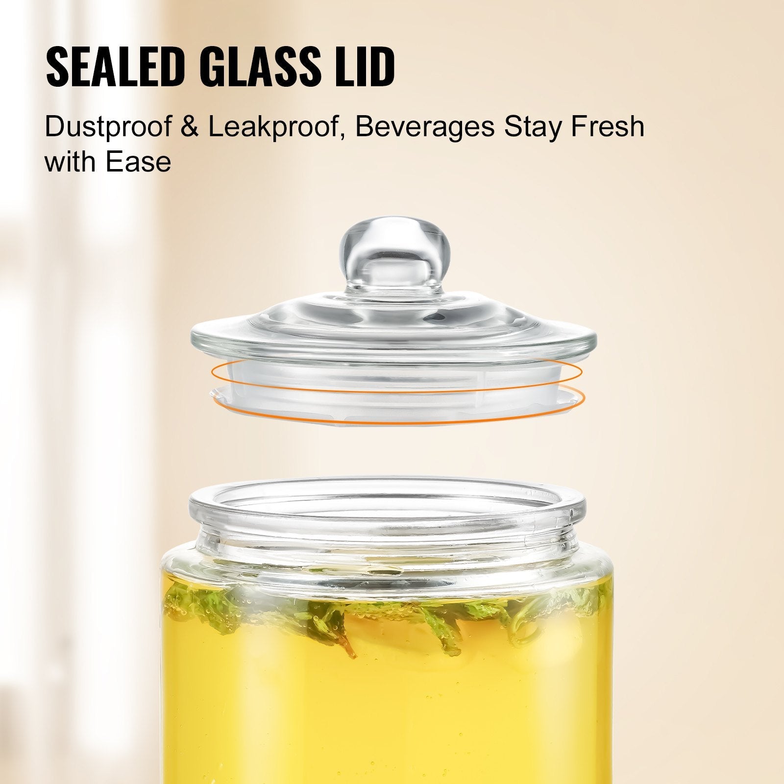 VEVOR Beverage Dispenser, 1 Gallon Drink Dispensers for Parties, Glass Juice Dispenser with Stainless Steel Spigot, Iced Tea Lemonade Juice Water Dispenser, for Restaurants, Hotels, Parties 