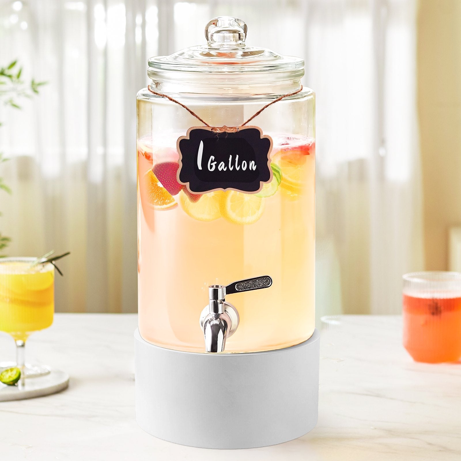 VEVOR Beverage Dispenser, 1 Gallon Drink Dispensers for Parties, Glass Juice Dispenser with Stainless Steel Spigot, Iced Tea Lemonade Juice Water Dispenser, for Restaurants, Hotels, Parties 