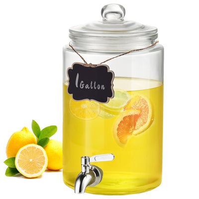 VEVOR Beverage Dispenser, 1 Gallon Drink Dispensers for Parties, Glass Juice Dispenser with Stainless Steel Spigot, Iced Tea Lemonade Juice Water Dispenser, for Restaurants, Hotels, Parties 