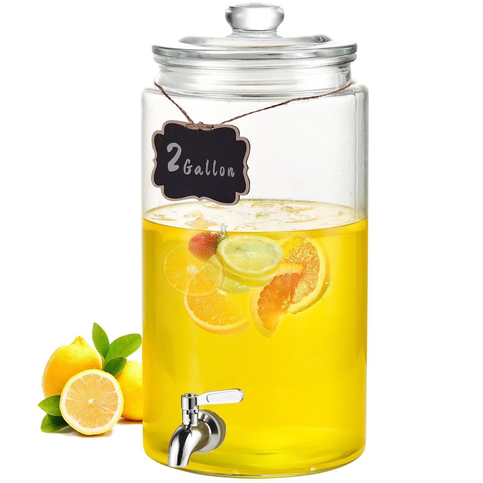 VEVOR Beverage Dispenser, 2 Gallon Drink Dispensers for Parties, Glass Juice Dispenser with Stainless Steel Spigot, Iced Tea Lemonade Juice Water Dispenser, for Restaurants, Hotels, Parties 