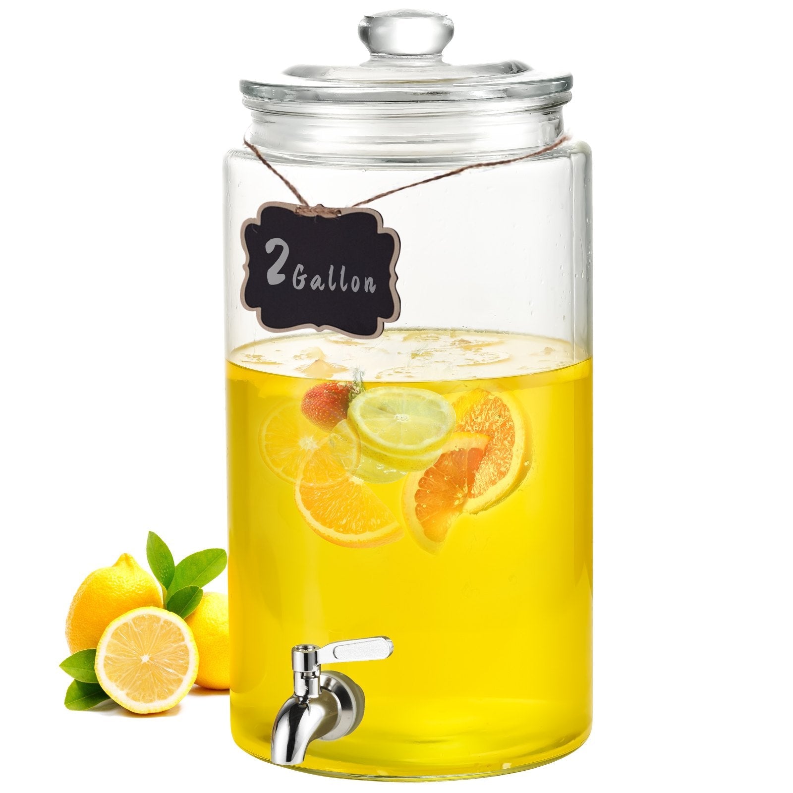 VEVOR Beverage Dispenser, 2 Gallon Drink Dispensers for Parties, Glass Juice Dispenser with Stainless Steel Spigot, Iced Tea Lemonade Juice Water Dispenser, for Restaurants, Hotels, Parties 