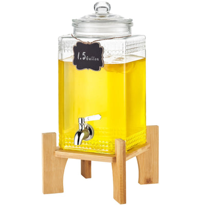 VEVOR Beverage Dispenser, 1.5 Gallon Drink Dispensers for Parties, Glass Juice Dispenser with Stand, Stainless Steel Spigot, Iced Tea Lemonade Juice Water Dispenser, for Restaurants, Hotels, Parties 