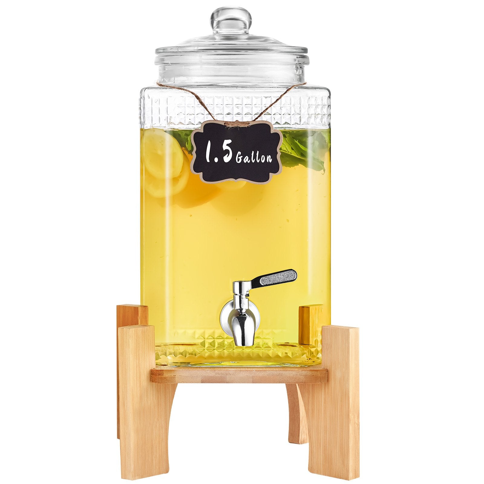 VEVOR Beverage Dispenser, 1.5 Gallon Drink Dispensers for Parties, Glass Juice Dispenser with Stand, Stainless Steel Spigot, Iced Tea Lemonade Juice Water Dispenser, for Restaurants, Hotels, Parties 