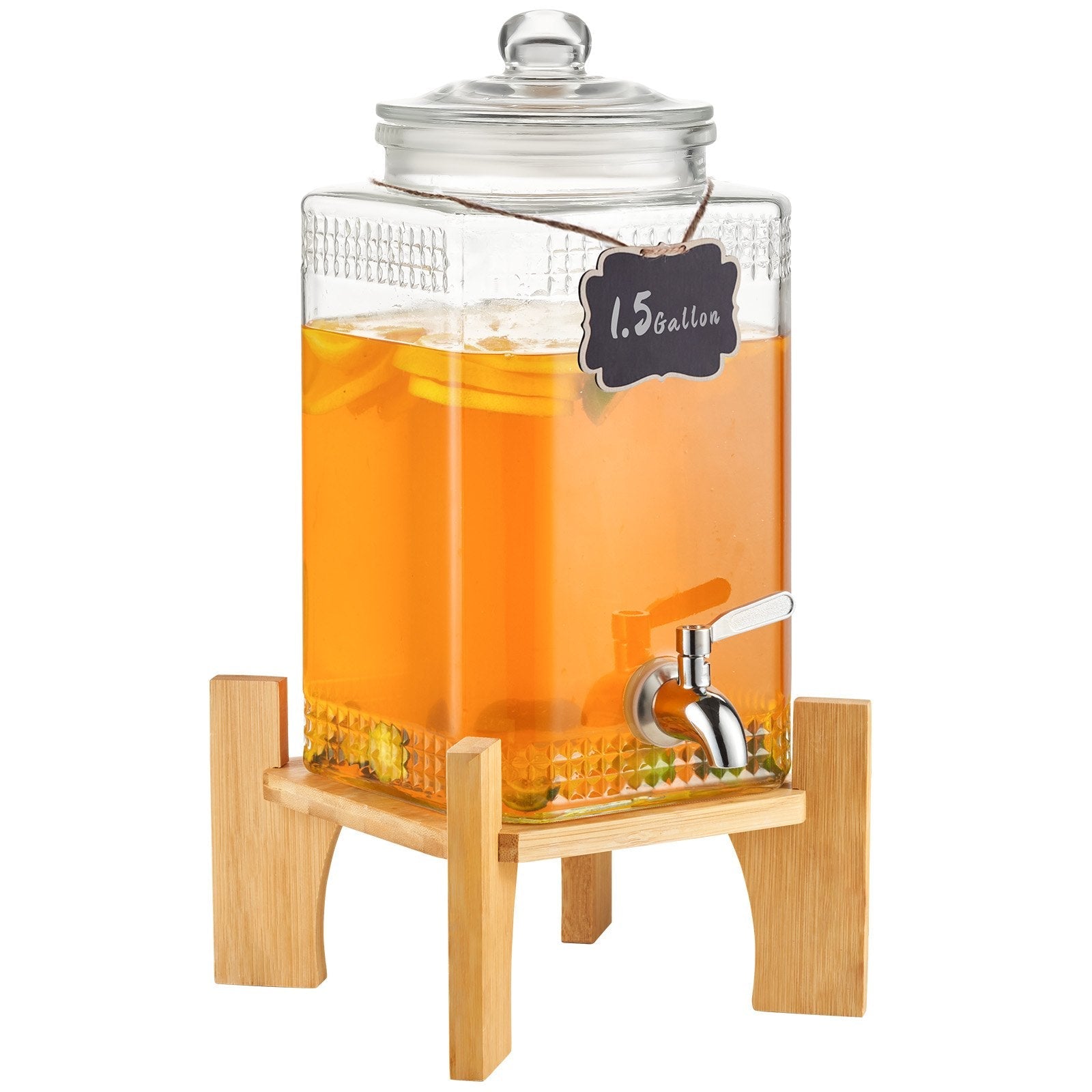 VEVOR Beverage Dispenser, 1.5 Gallon Drink Dispensers for Parties, Glass Juice Dispenser with Stand, Stainless Steel Spigot, Iced Tea Lemonade Juice Water Dispenser, for Restaurants, Hotels, Parties 