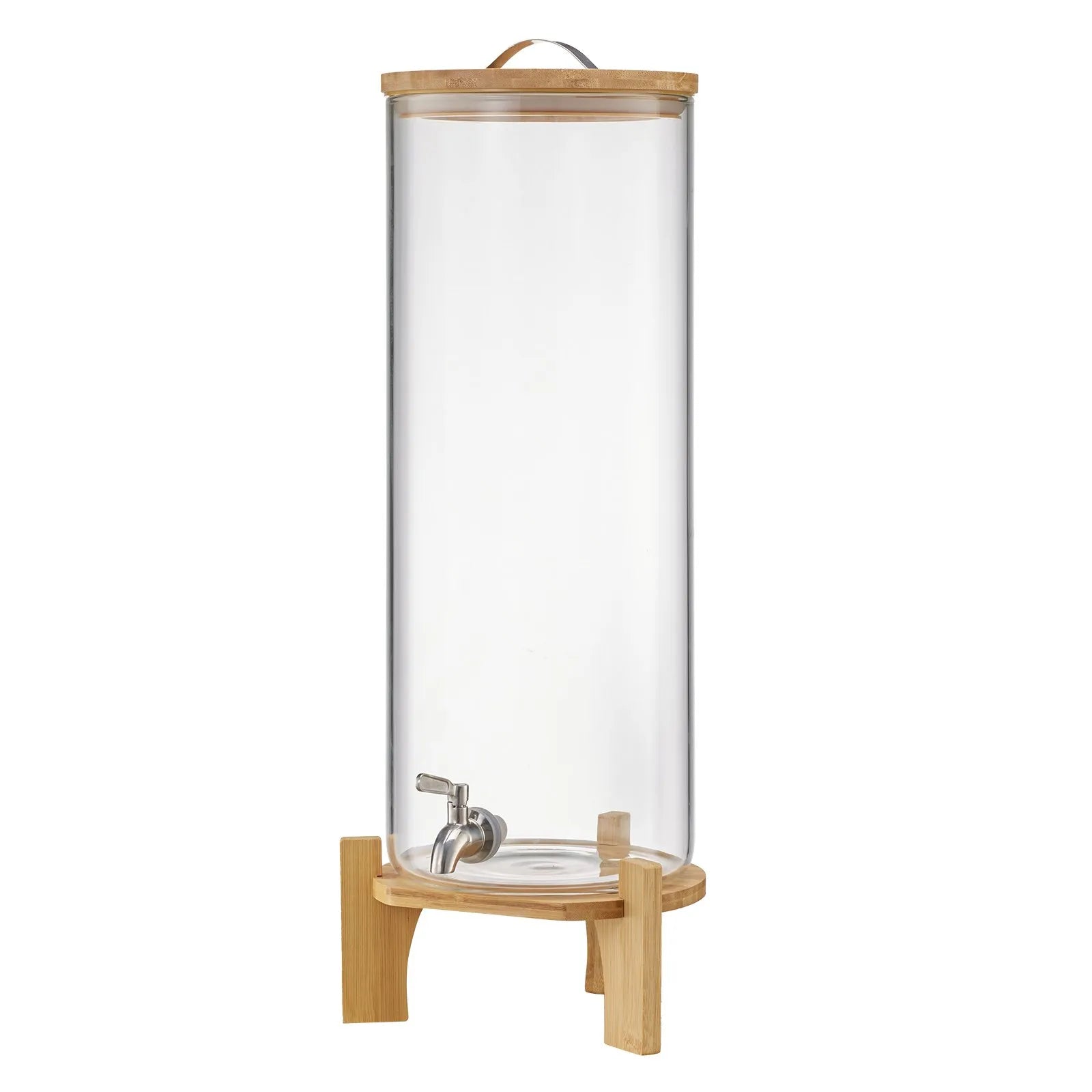 VEVOR Beverage Dispenser, 3.5 Gallon Drink Dispensers for Parties, Glass Juice Dispenser with Wood Stand, Stainless Steel Spigot, Iced Tea Lemonade Juice Water Dispensers for Parties 