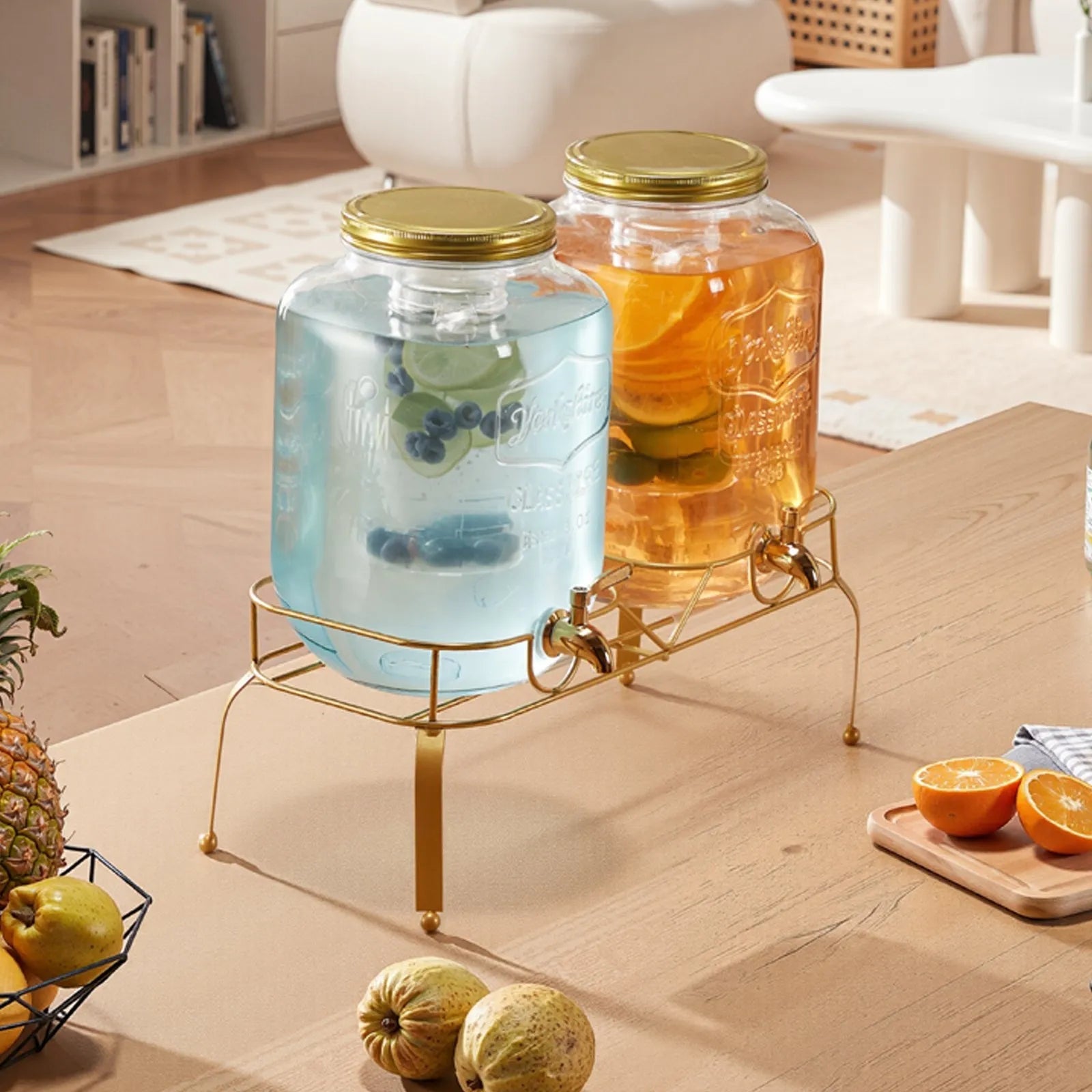 VEVOR Beverage Dispenser, 2 Pack 2 Gallon Drink Dispensers for Parties, Glass Juice Dispenser with Metal Stand, Stainless Steel Spigot, Infuser, Iced Tea Lemonade Juice Water Dispensers for Parties 