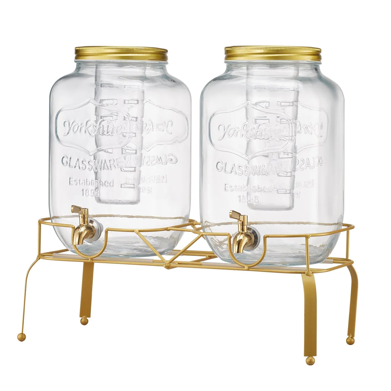 VEVOR Beverage Dispenser, 2 Pack 2 Gallon Drink Dispensers for Parties, Glass Juice Dispenser with Metal Stand, Stainless Steel Spigot, Infuser, Iced Tea Lemonade Juice Water Dispensers for Parties 