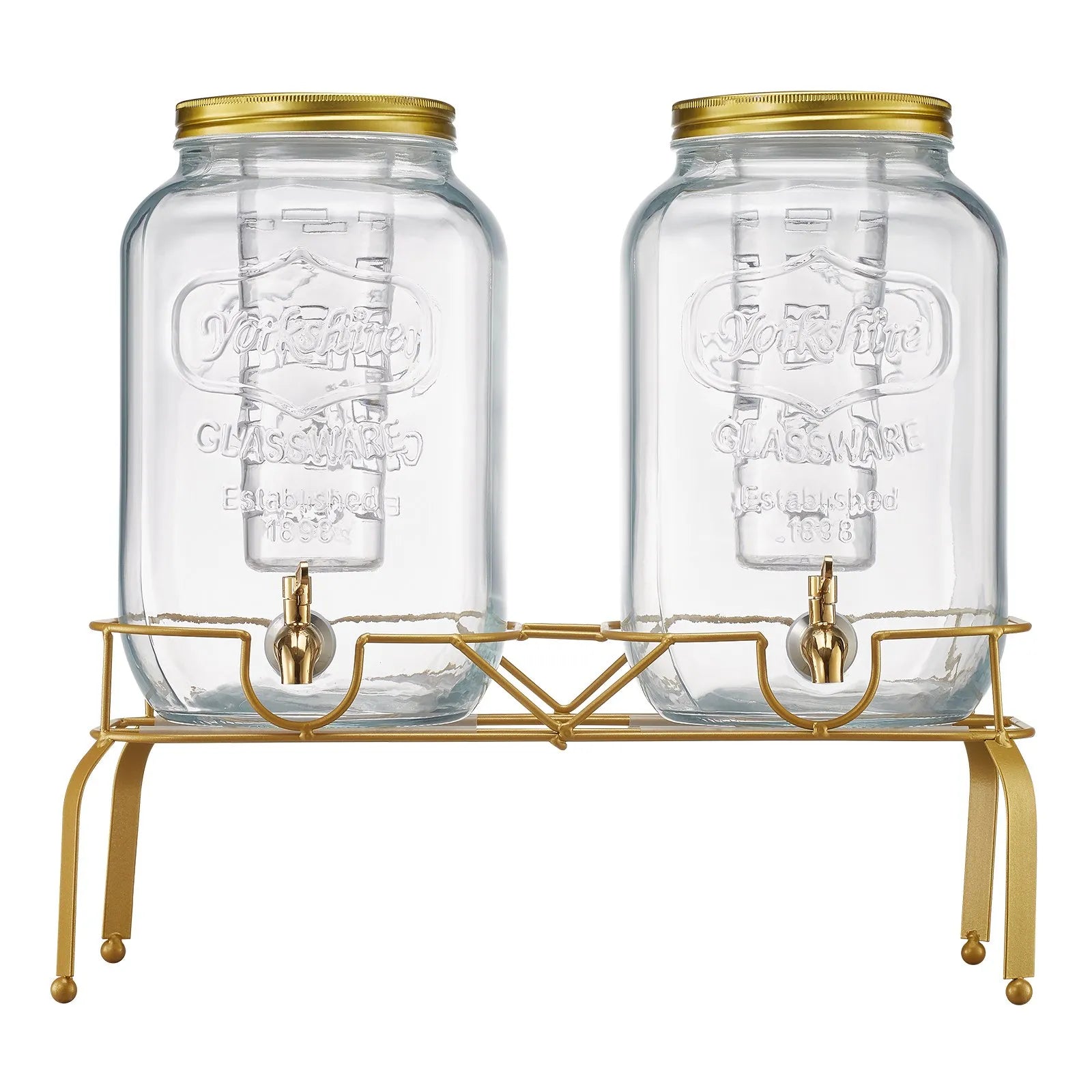 VEVOR Beverage Dispenser, 2 Pack 2 Gallon Drink Dispensers for Parties, Glass Juice Dispenser with Metal Stand, Stainless Steel Spigot, Infuser, Iced Tea Lemonade Juice Water Dispensers for Parties 