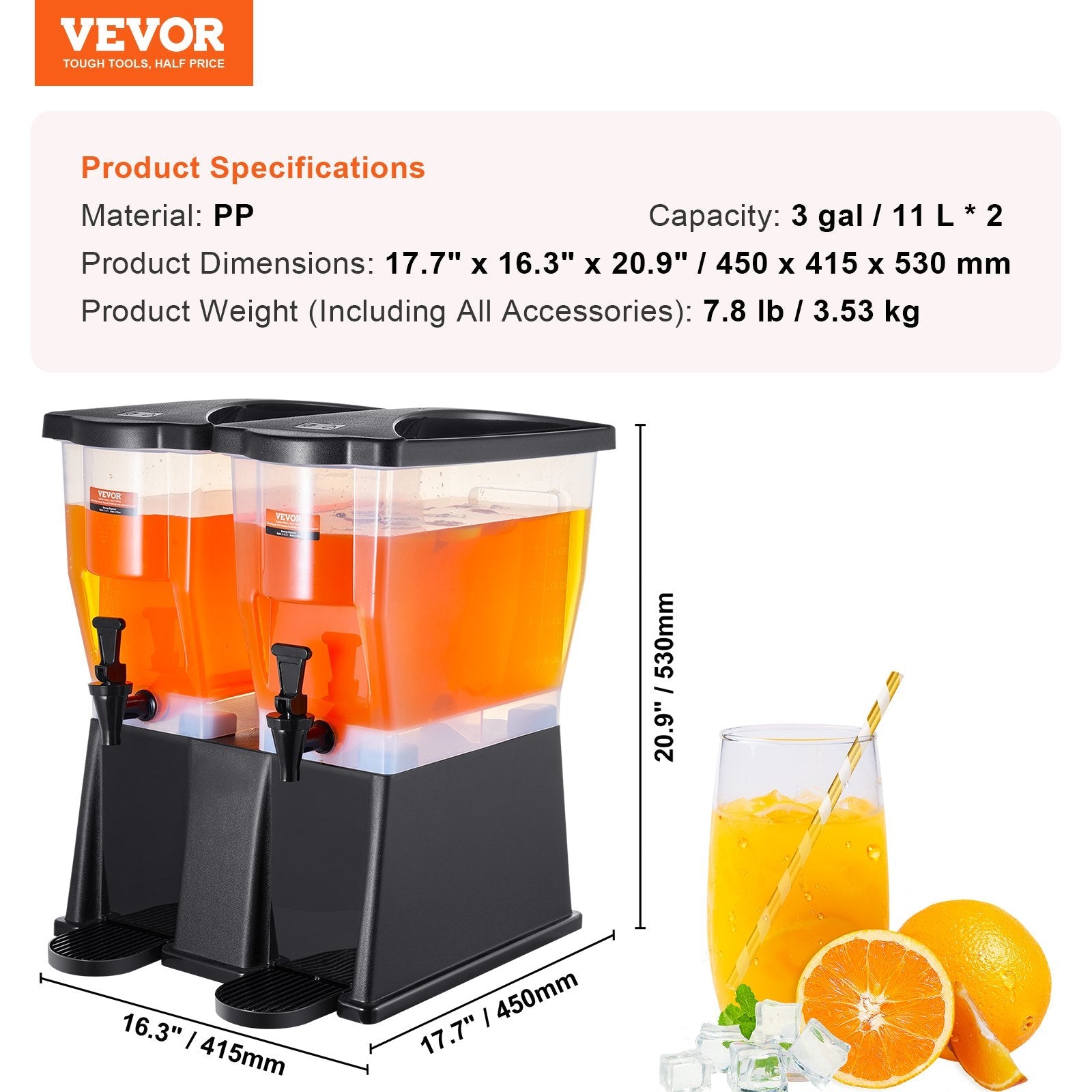 VEVOR Beverage Dispenser, 3 Gallon x 2 Drink Dispensers for Parties, Plastic Juice Dispenser with Stand Spigot Lid, Iced Tea Lemonade Juice Water Dispenser, for Restaurants, Hotels, Parties 